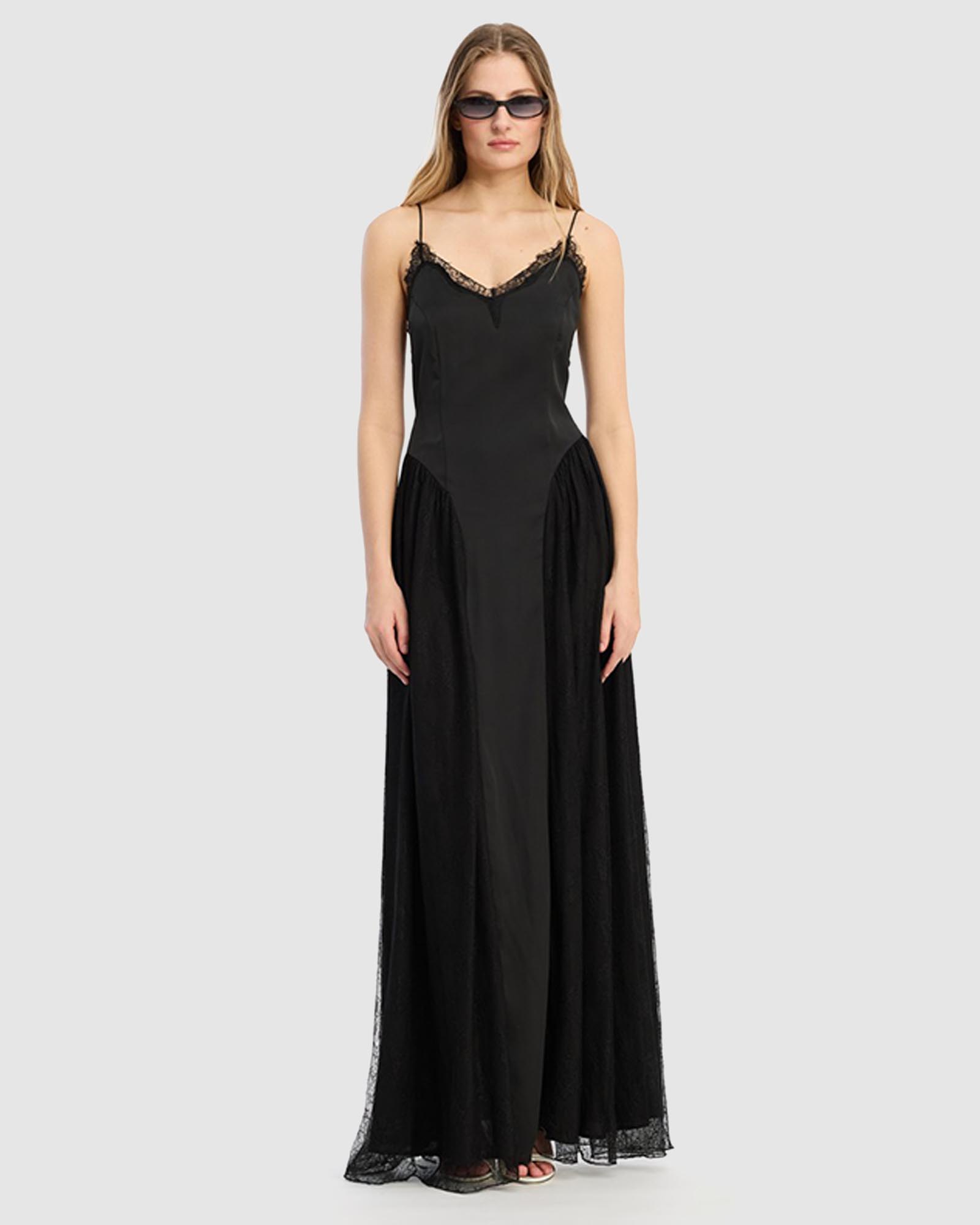 Satin Lace Maxi Dress
