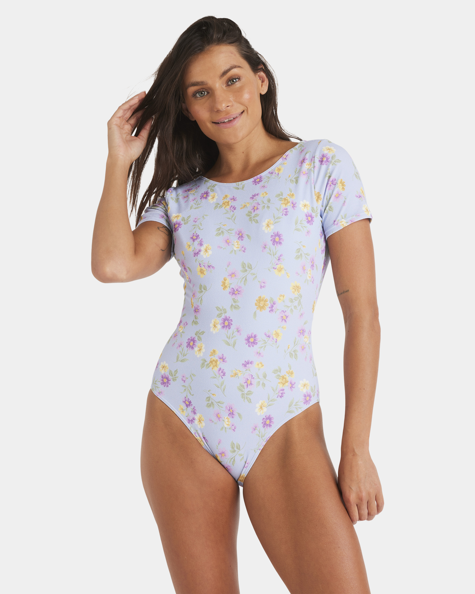 Womens Wildflower Short Sleeve One Piece Swimsuit