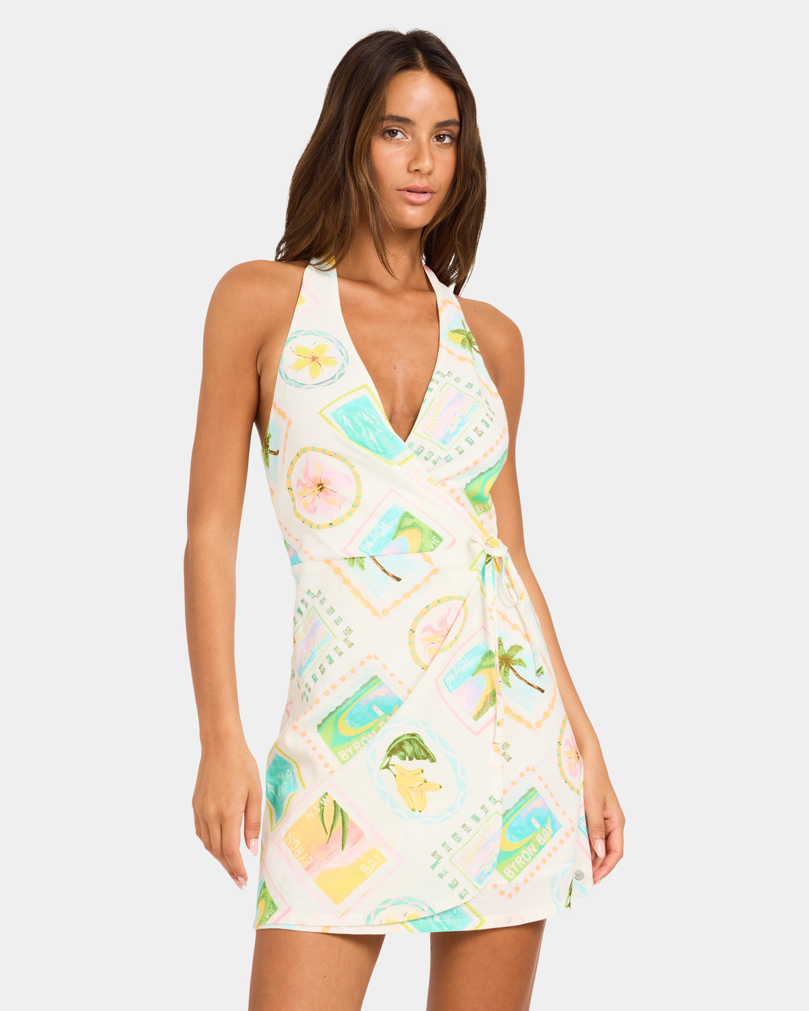Womens Postcards Wrap Dress