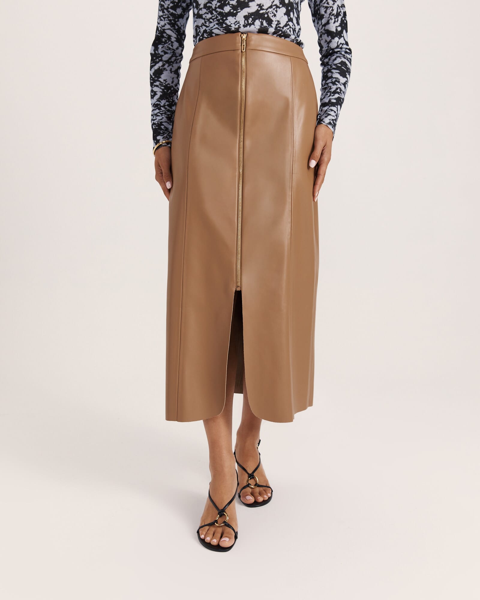 Viv Faux Leather Zip Front Skirt