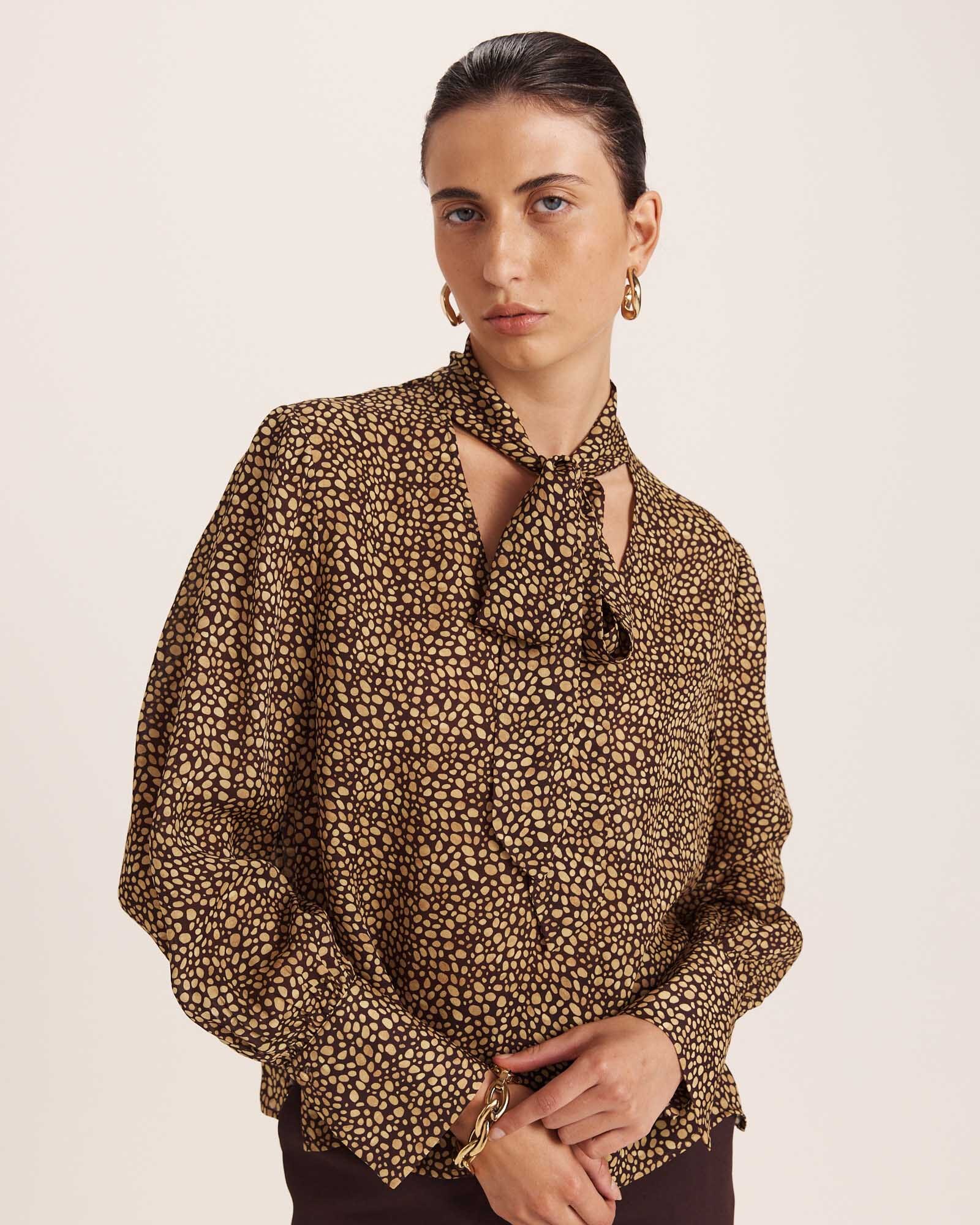 Ohio Silk Long Sleeve Tie Neck Blouse
