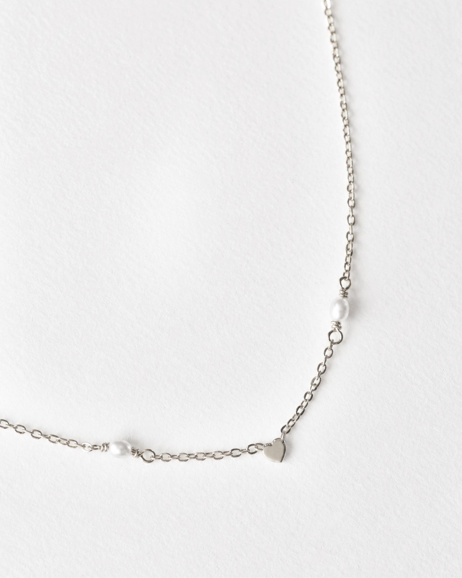 Heart & Pearl Necklace - Silver
