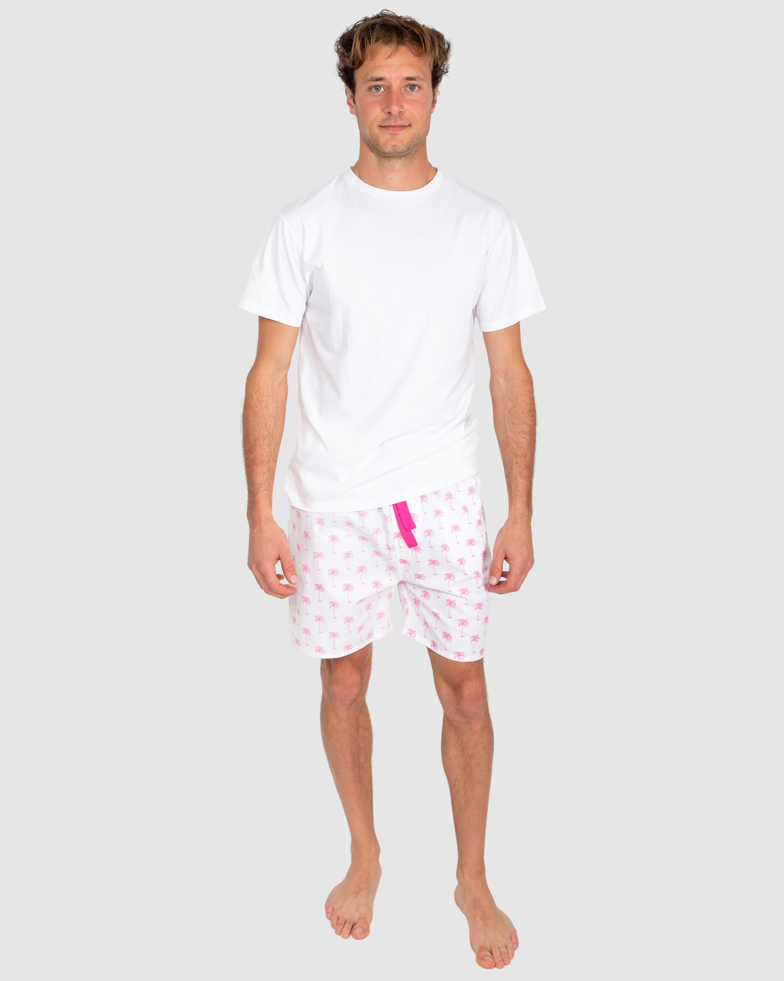 Men's Pink Palm Tree Sleep Shorts