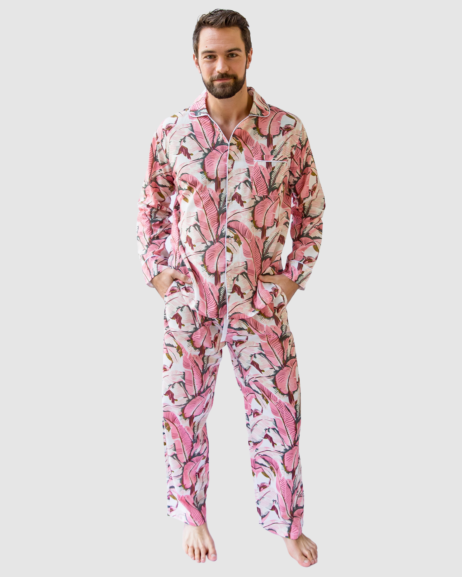 Men's Martinique® Pink Banana Leaf Long PJ Set