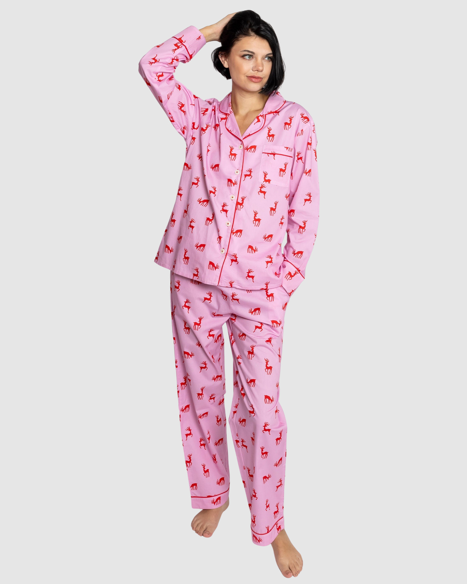 Women's Reindeer Pink Long PJ Set