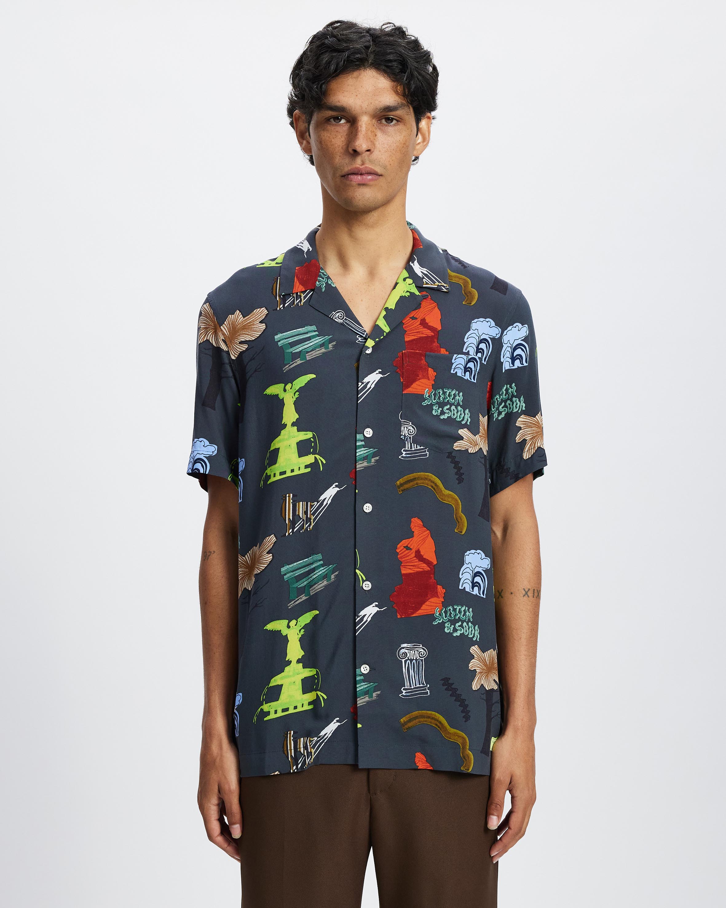Regular Fit SS AOP Viscose Shirt