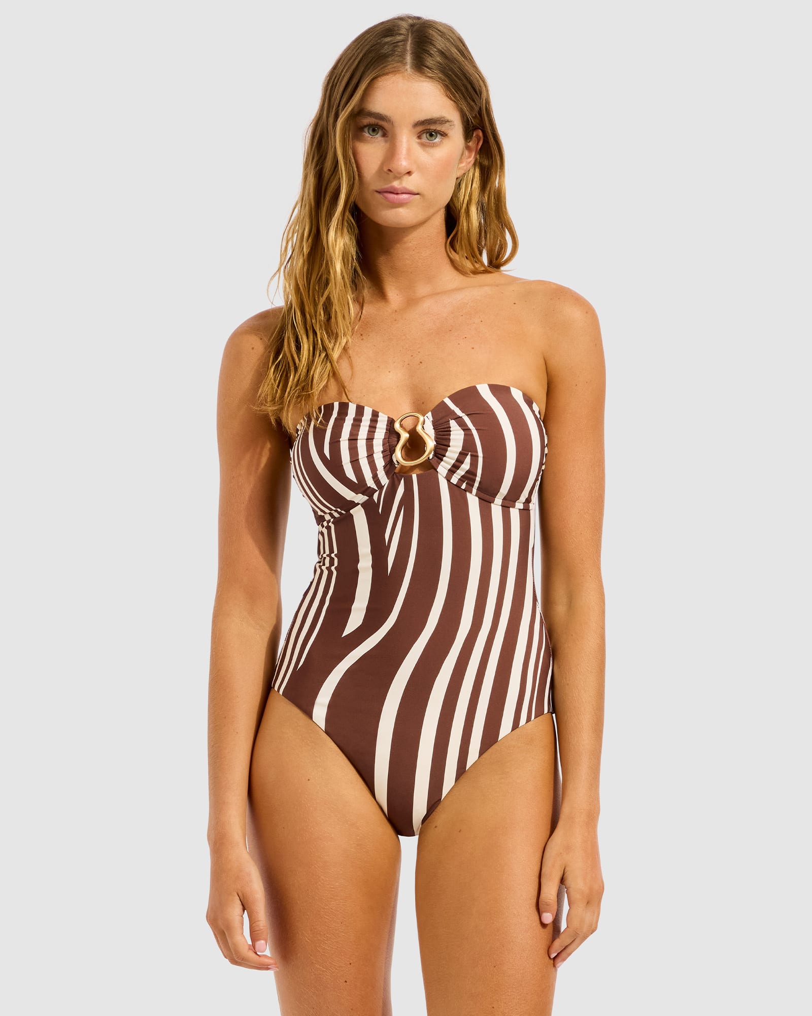 Coastline Ring Front Bandeau One Piece Swimsuit