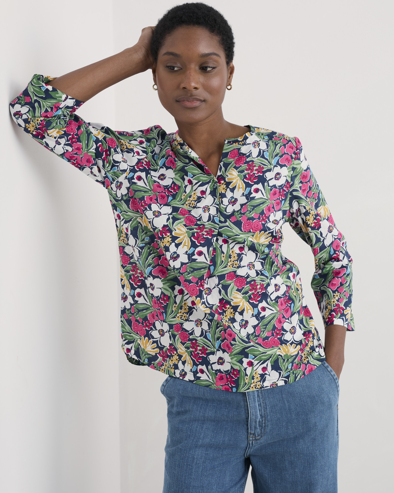 Seasalt Cornwall Multi Watercolour Sketch 3/4 Sleeve Top