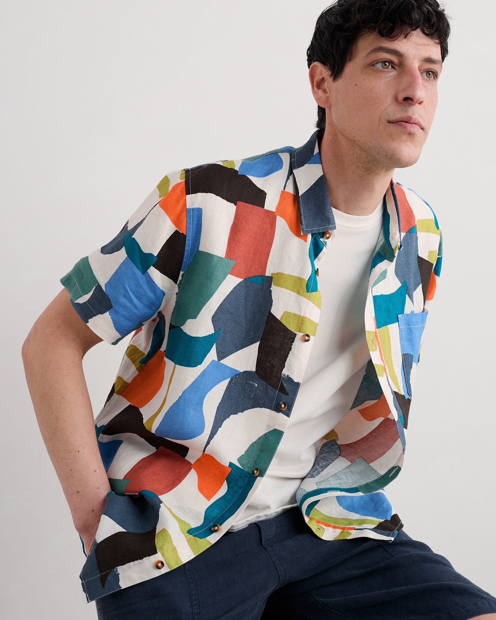 Seasalt Cornwall Multi Blue Heron Short Sleeve Shirt