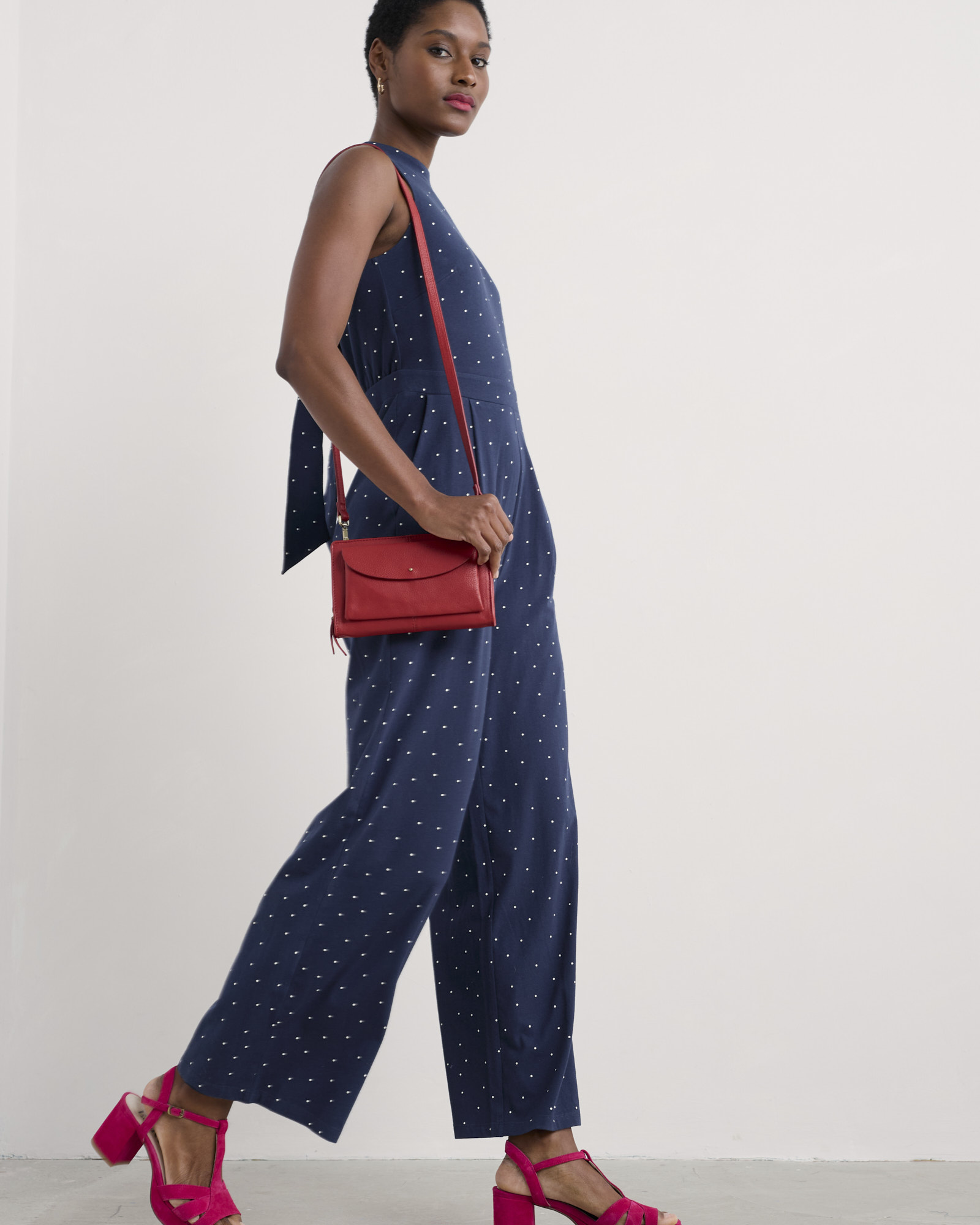 Seasalt Cornwall Navy Belyars Jersey Tie Neck Jumpsuit