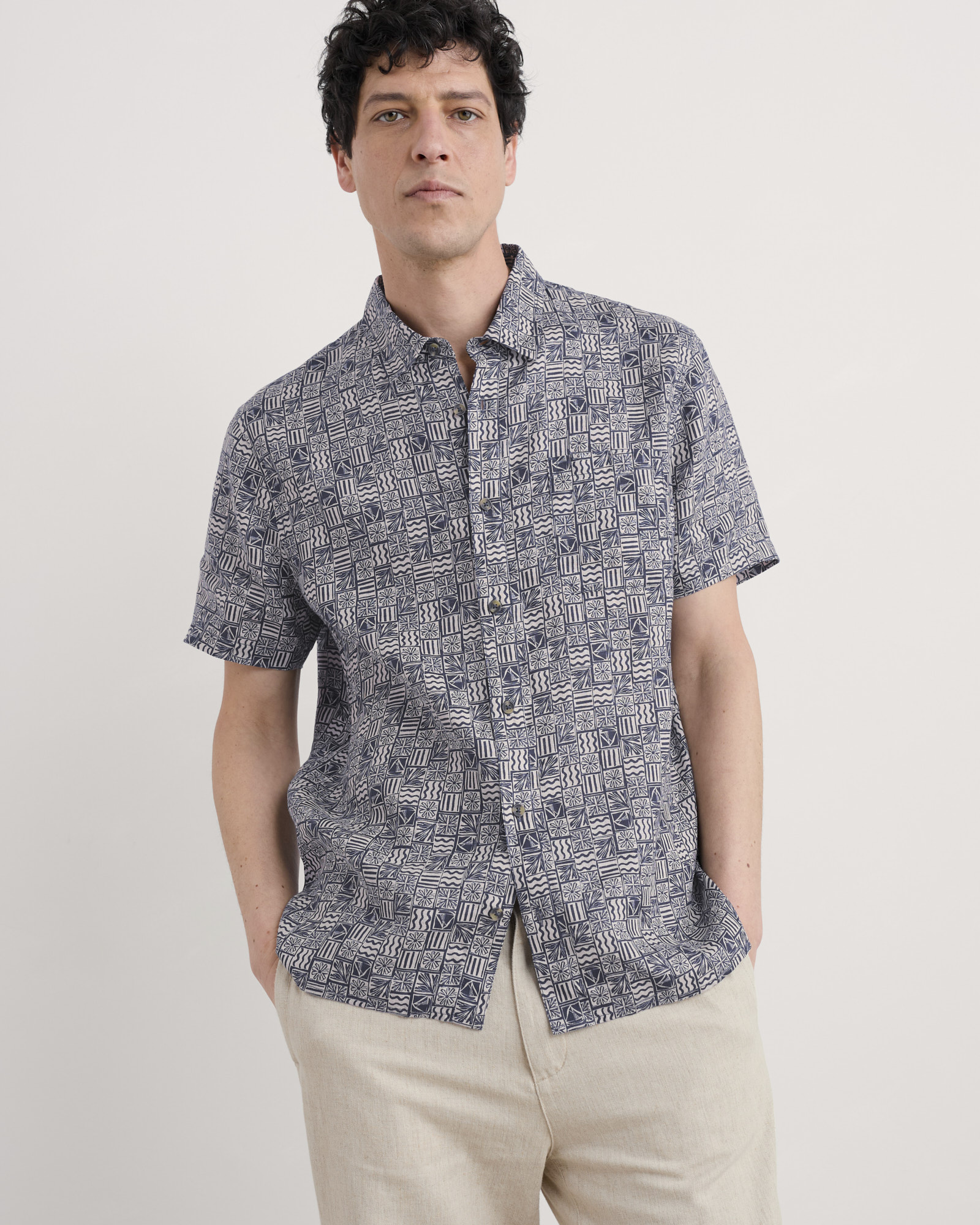 Seasalt Cornwall Navy Blue Heron Short Sleeve Shirt