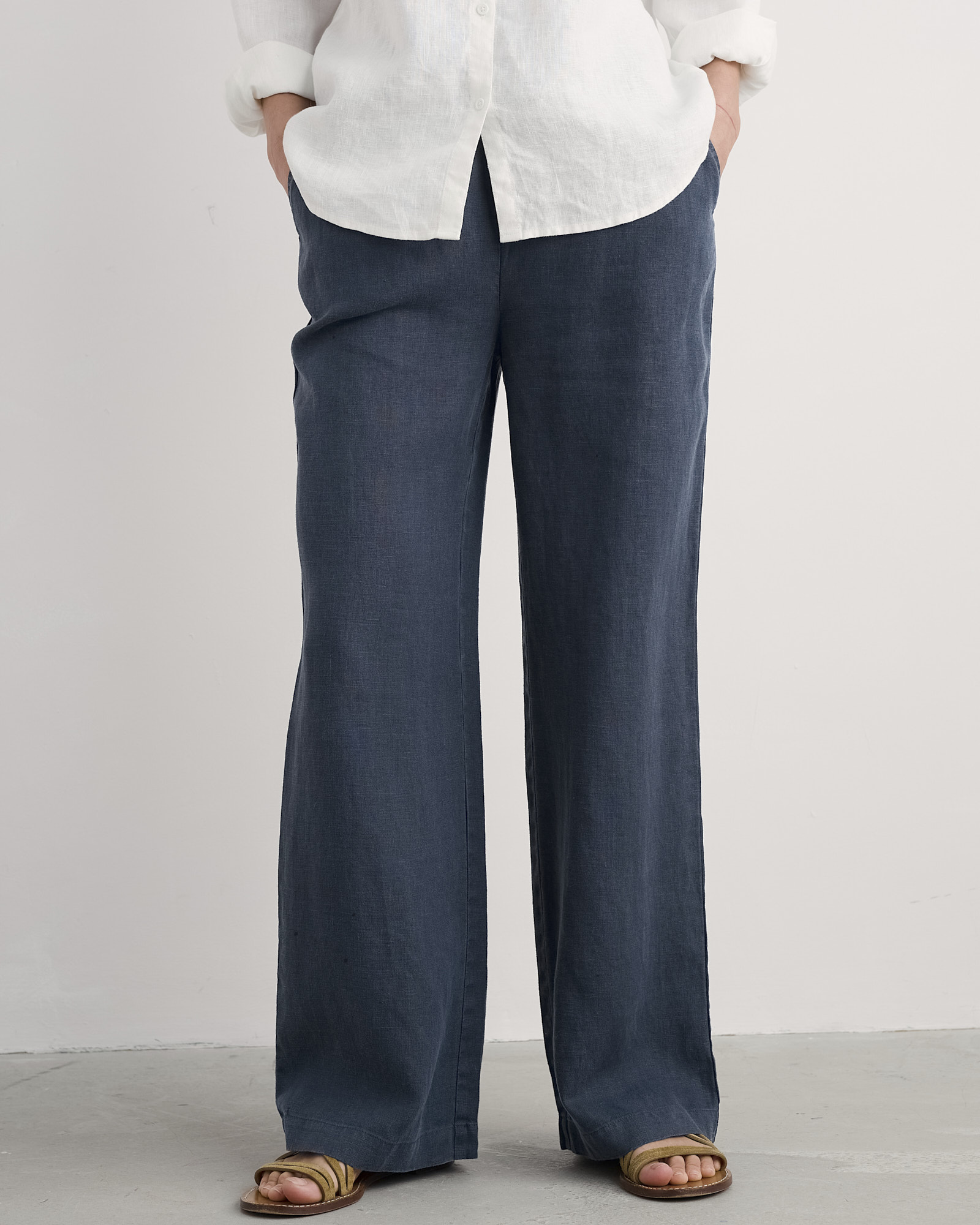 Seasalt Cornwall Navy Tide Flow Wide Leg Linen Trousers