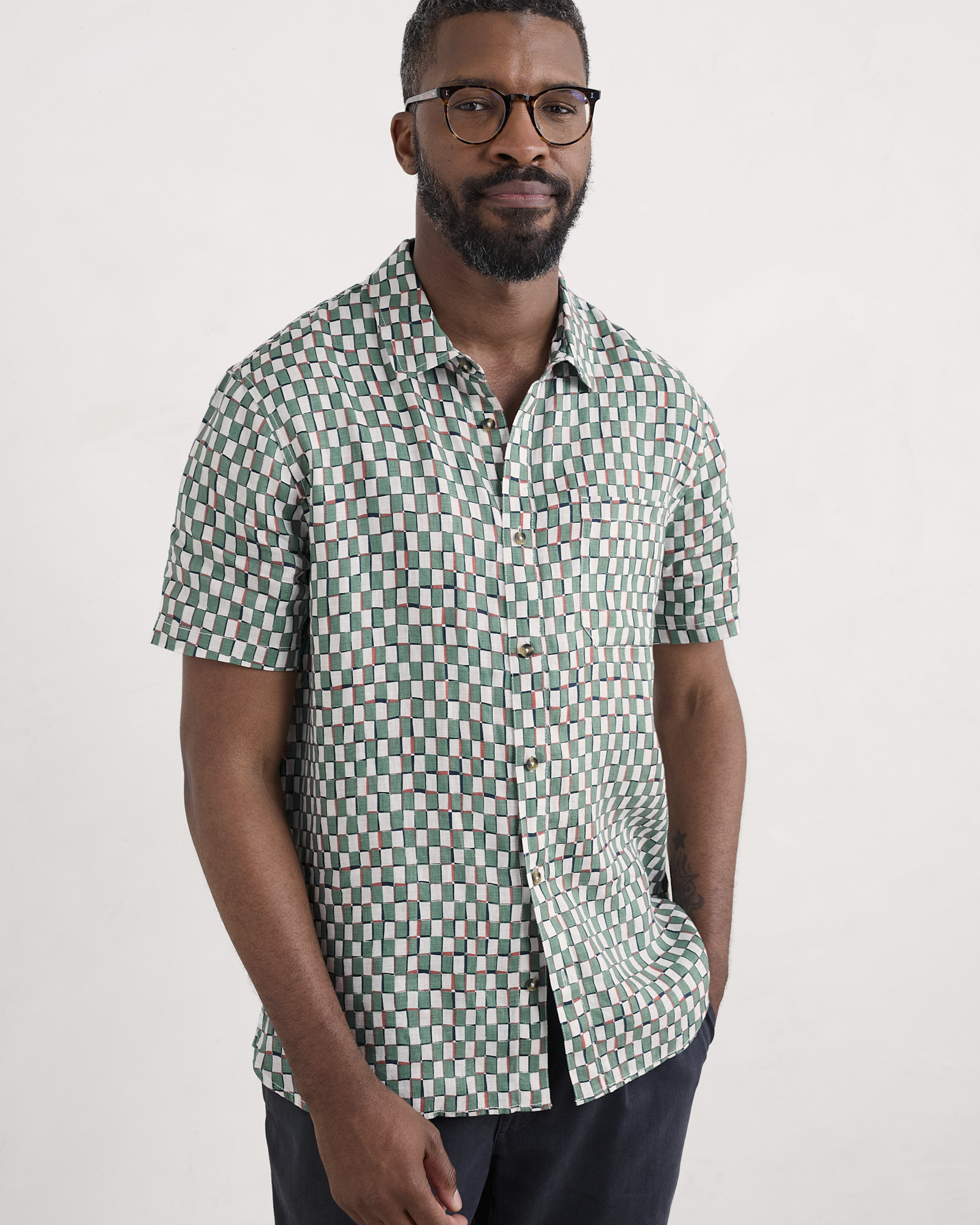 Seasalt Cornwall Green Blue Heron Short Sleeve Shirt