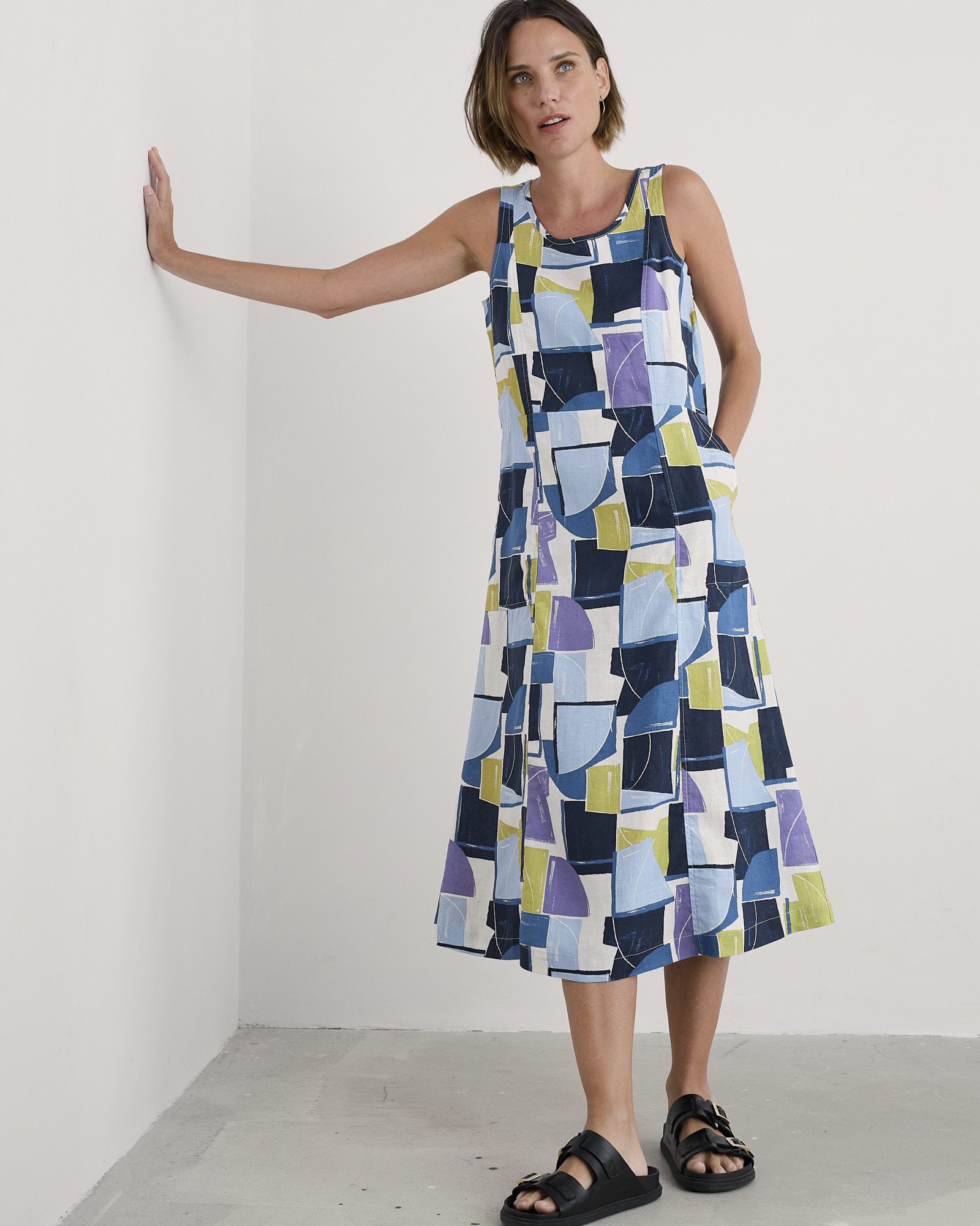 Seasalt Cornwall Blue Sleeveless Grass Wave Dress