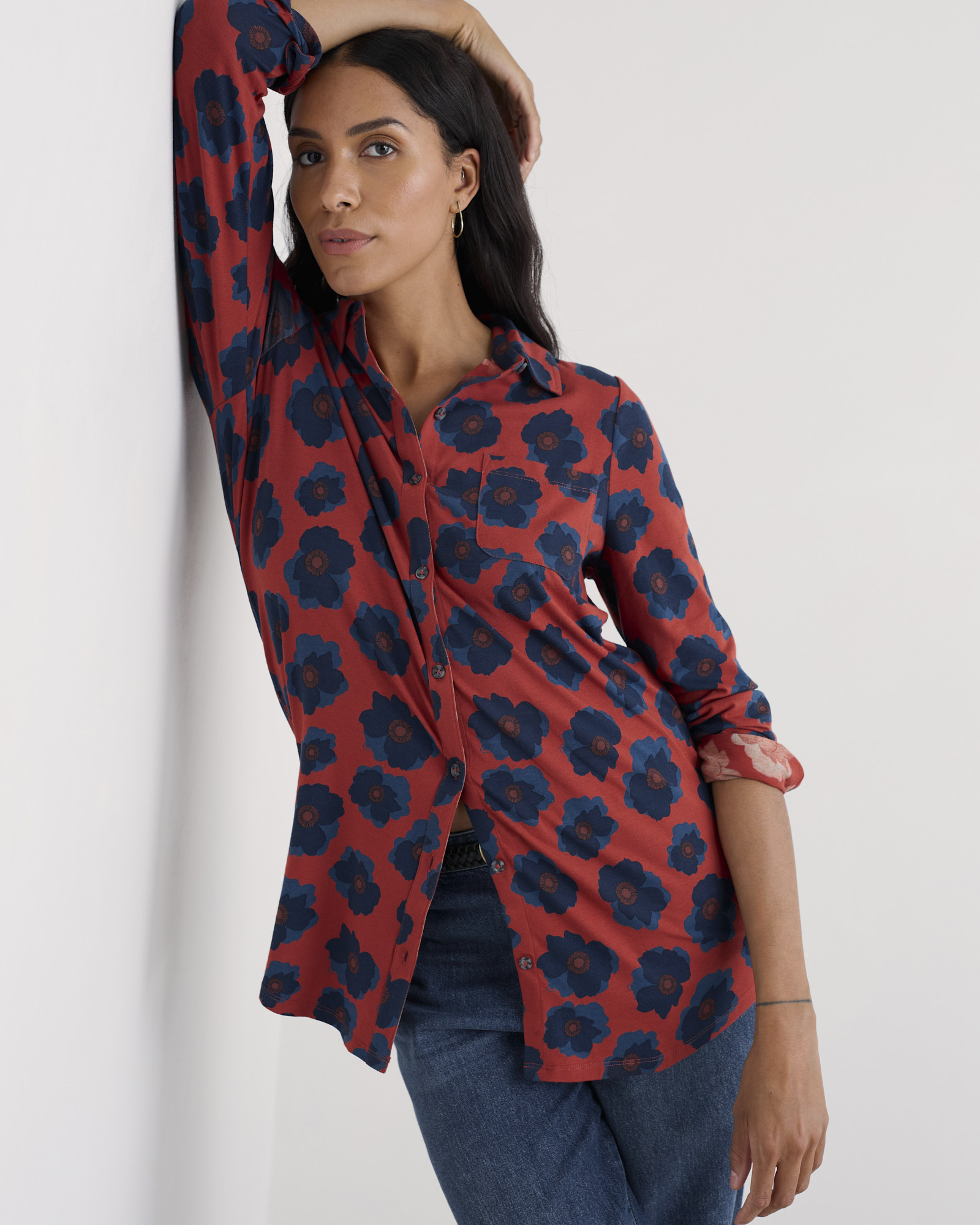 Seasalt Cornwall Red Dove Plant Jersey Button-Through Tunic