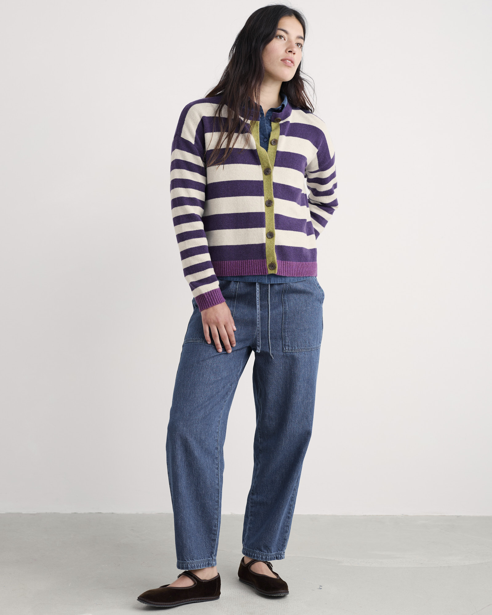 Seasalt Cornwall Purple Pinwell Striped Cardigan Made With Lambswool