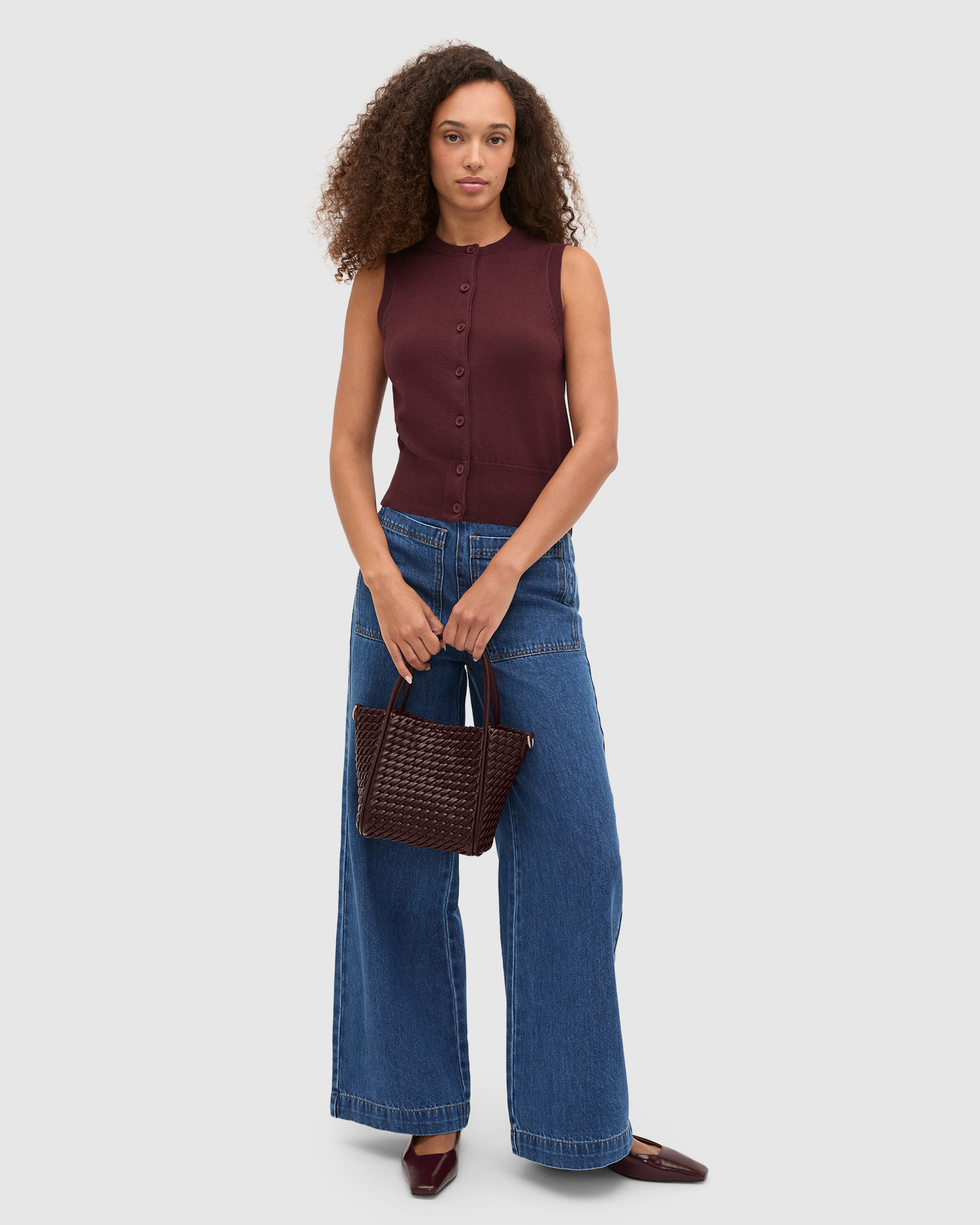 Cotton Blend Button Knit Vest
