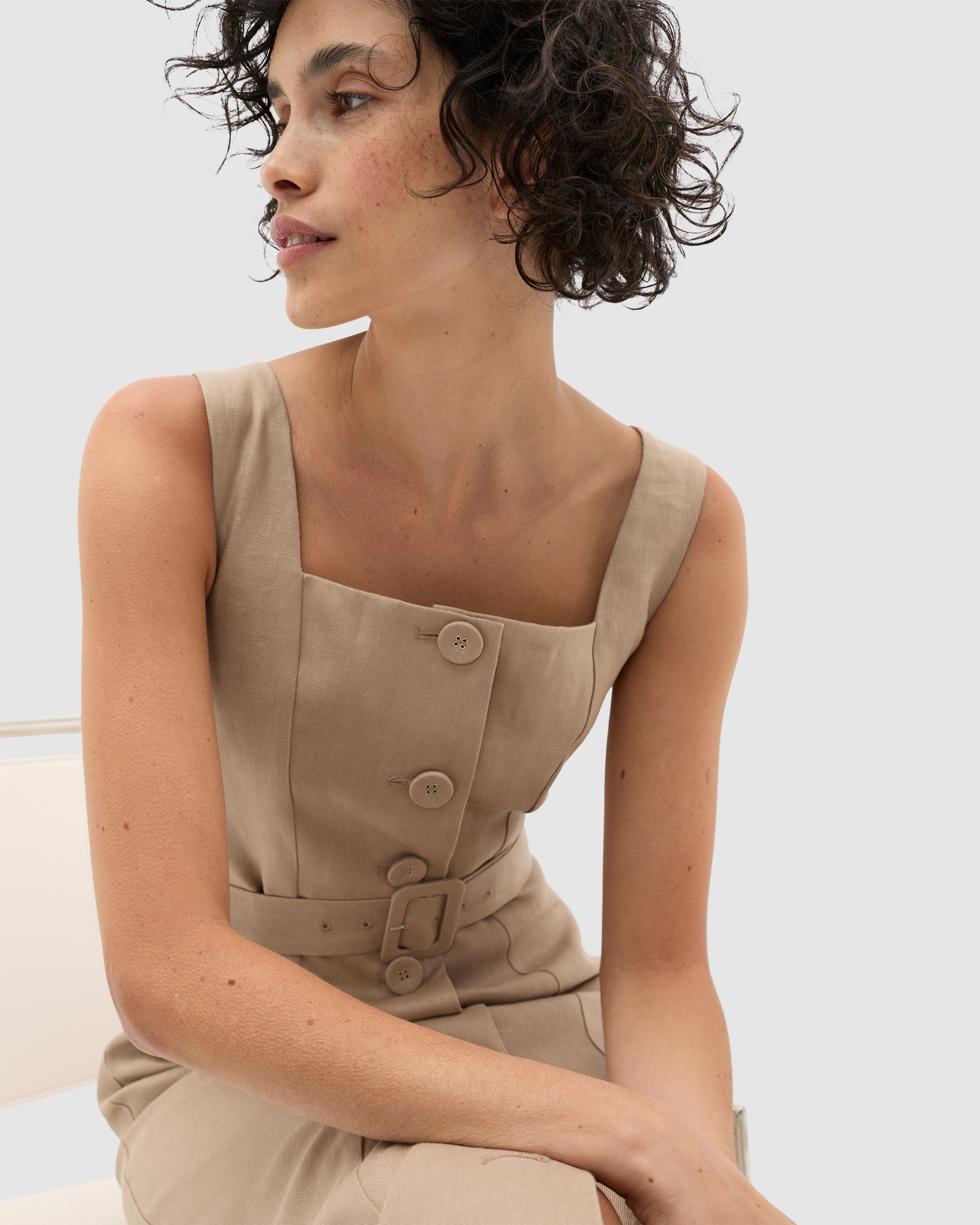 Linen Belted Midi Dress