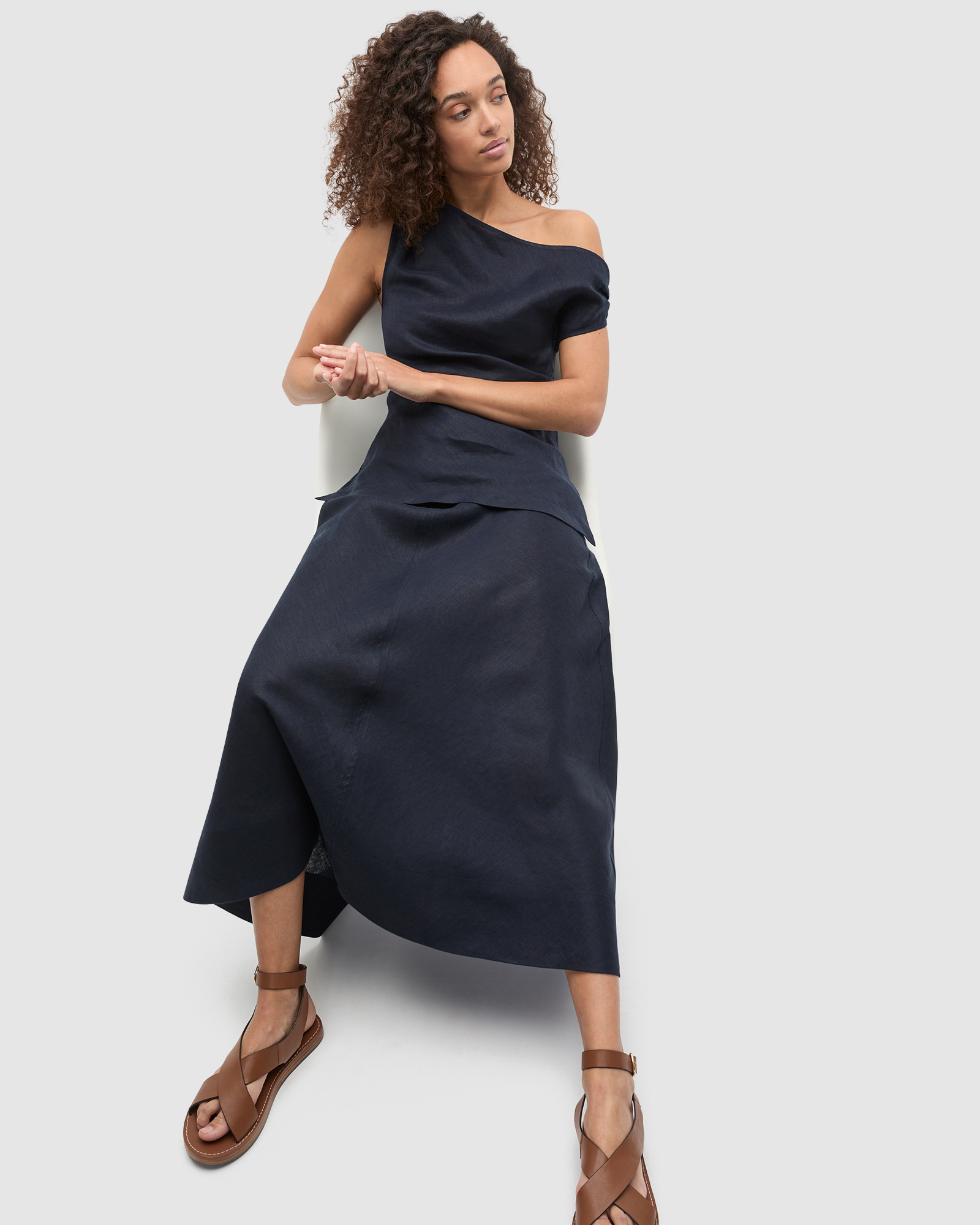 Linen Draped Shoulder Top