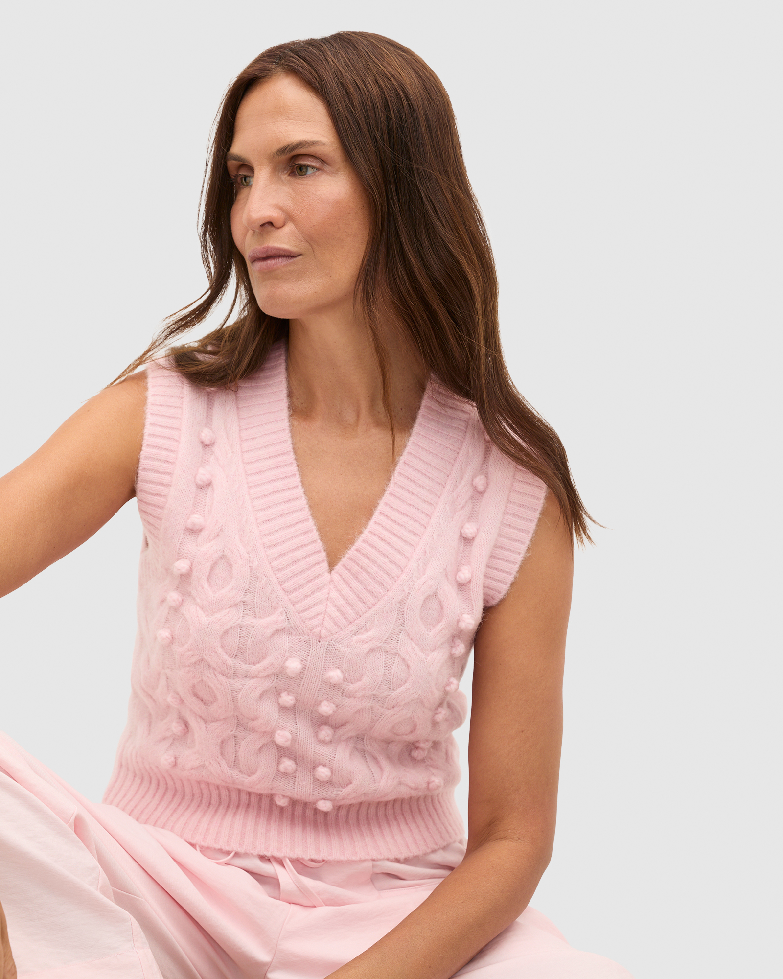 Pom Pom Cable Knit Vest