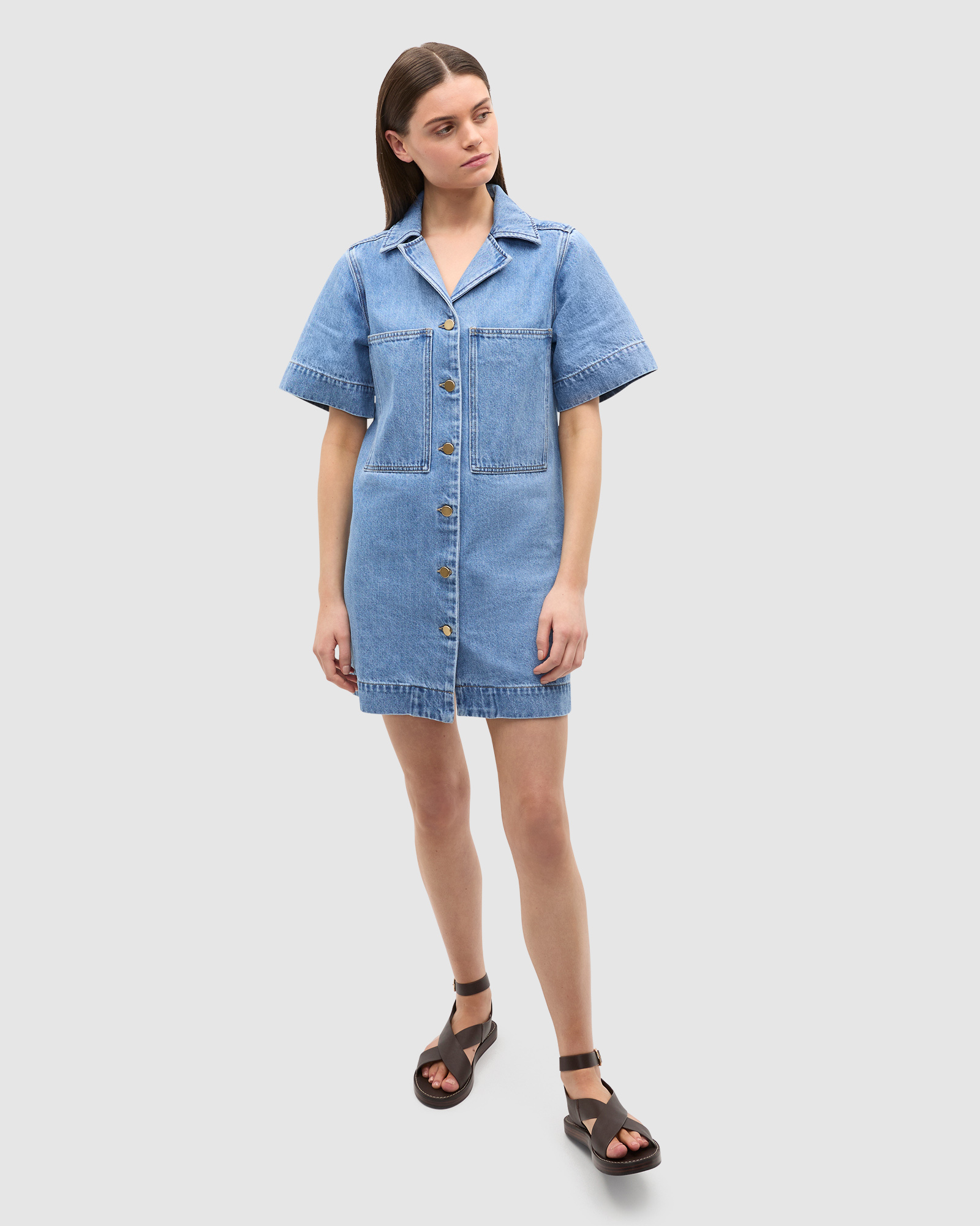Denim Button Through Mini Dress