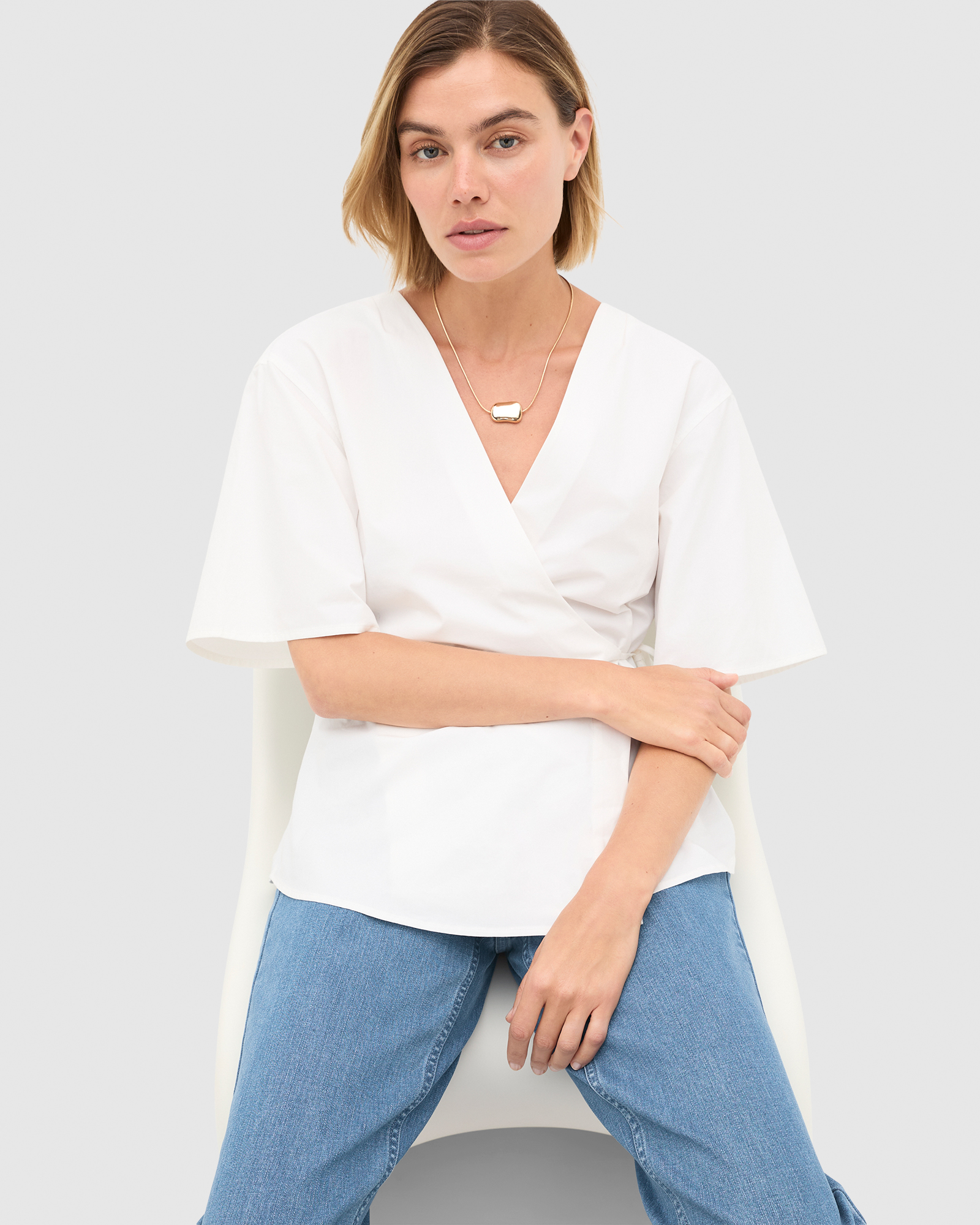 Cotton Poplin Wrap Top