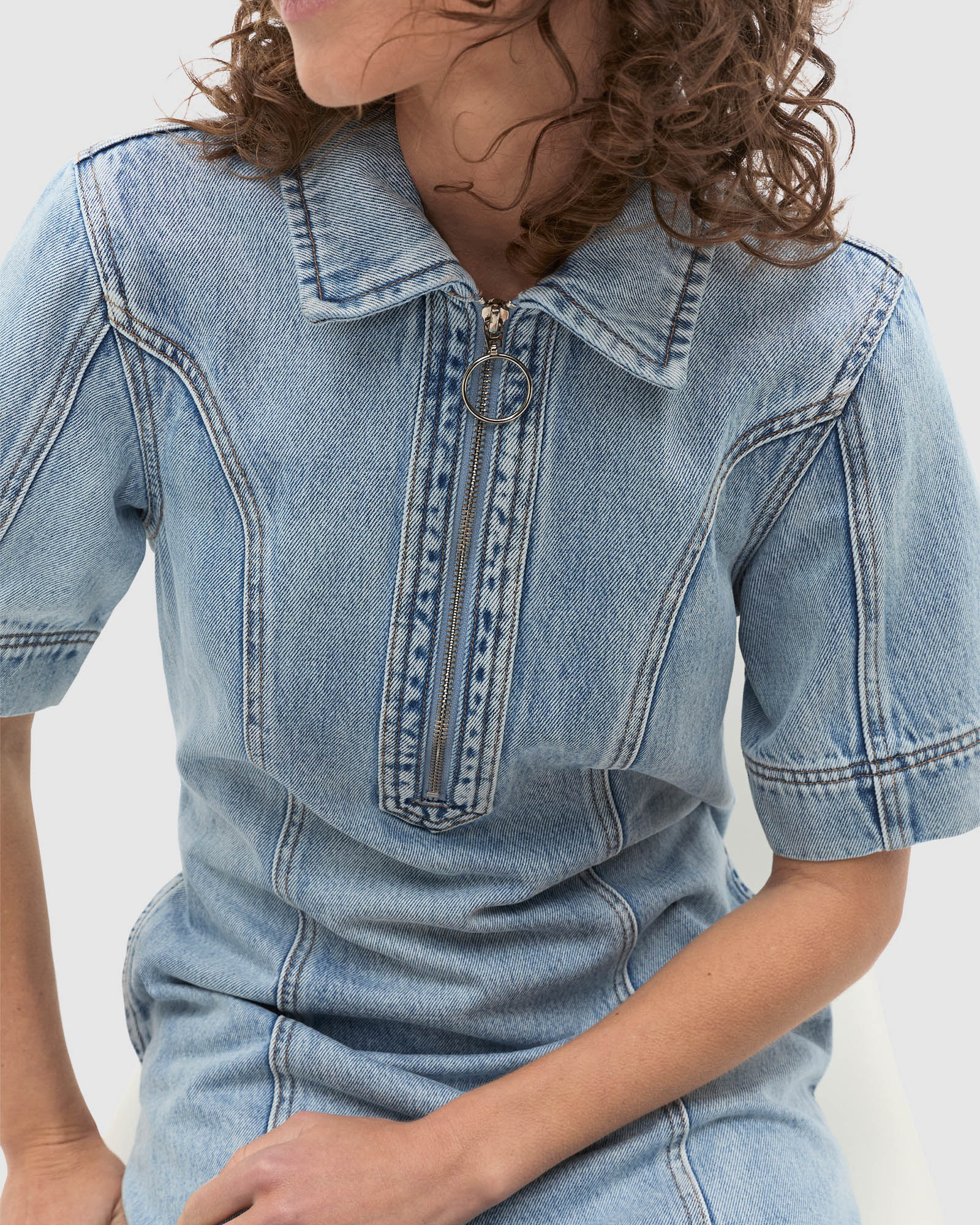 Denim Zip Mini Shirt Dress