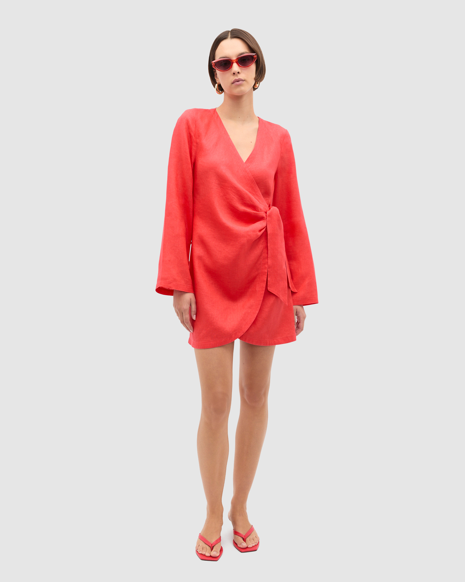 Linen Wrap Mini Dress