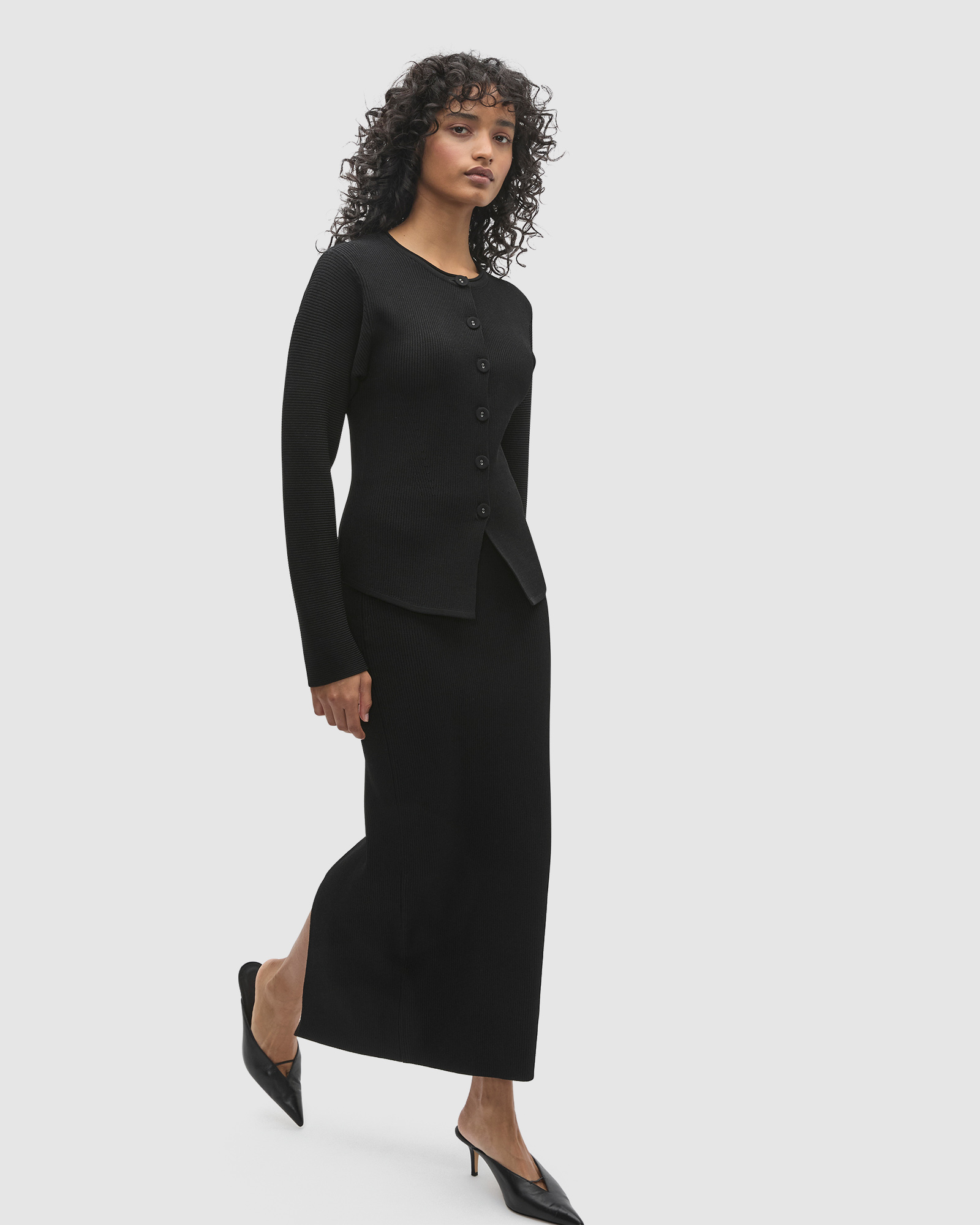 Crepe Ribbed Cardigan