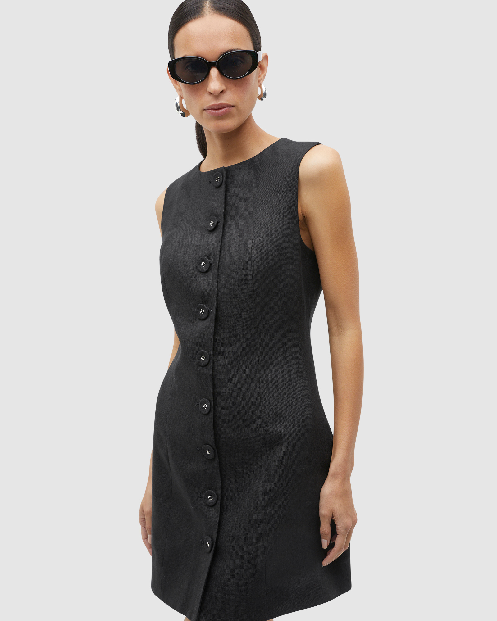 Linen Button Through Mini Dress