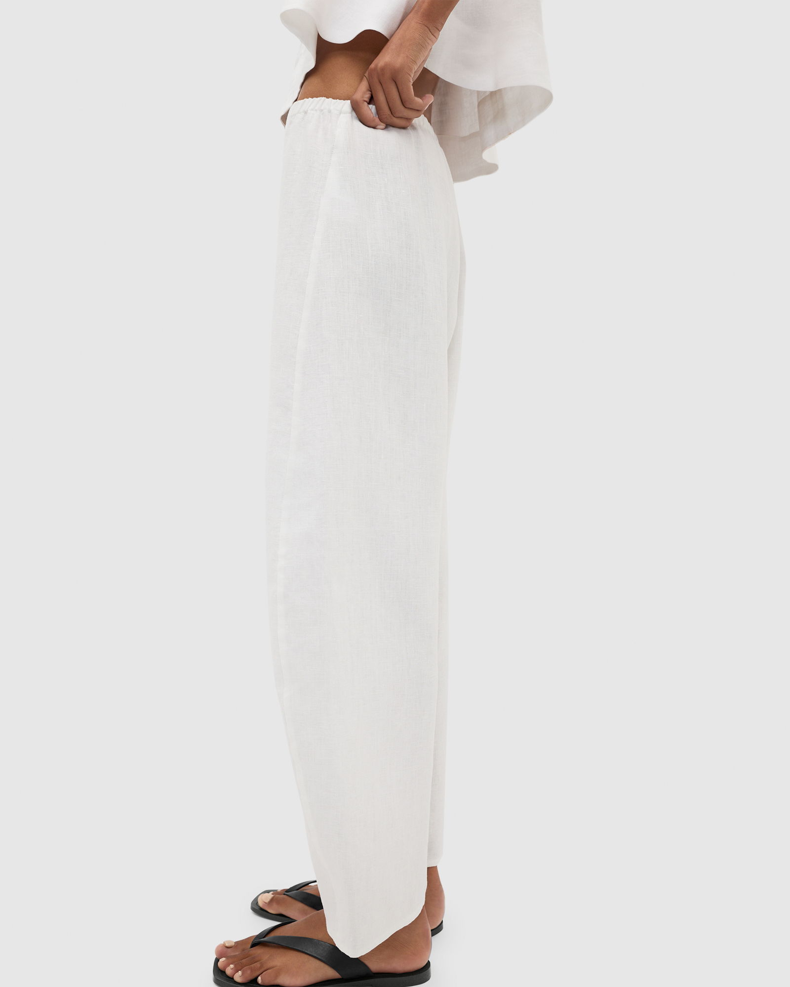 Linen Barrel Leg Elasticated Pant
