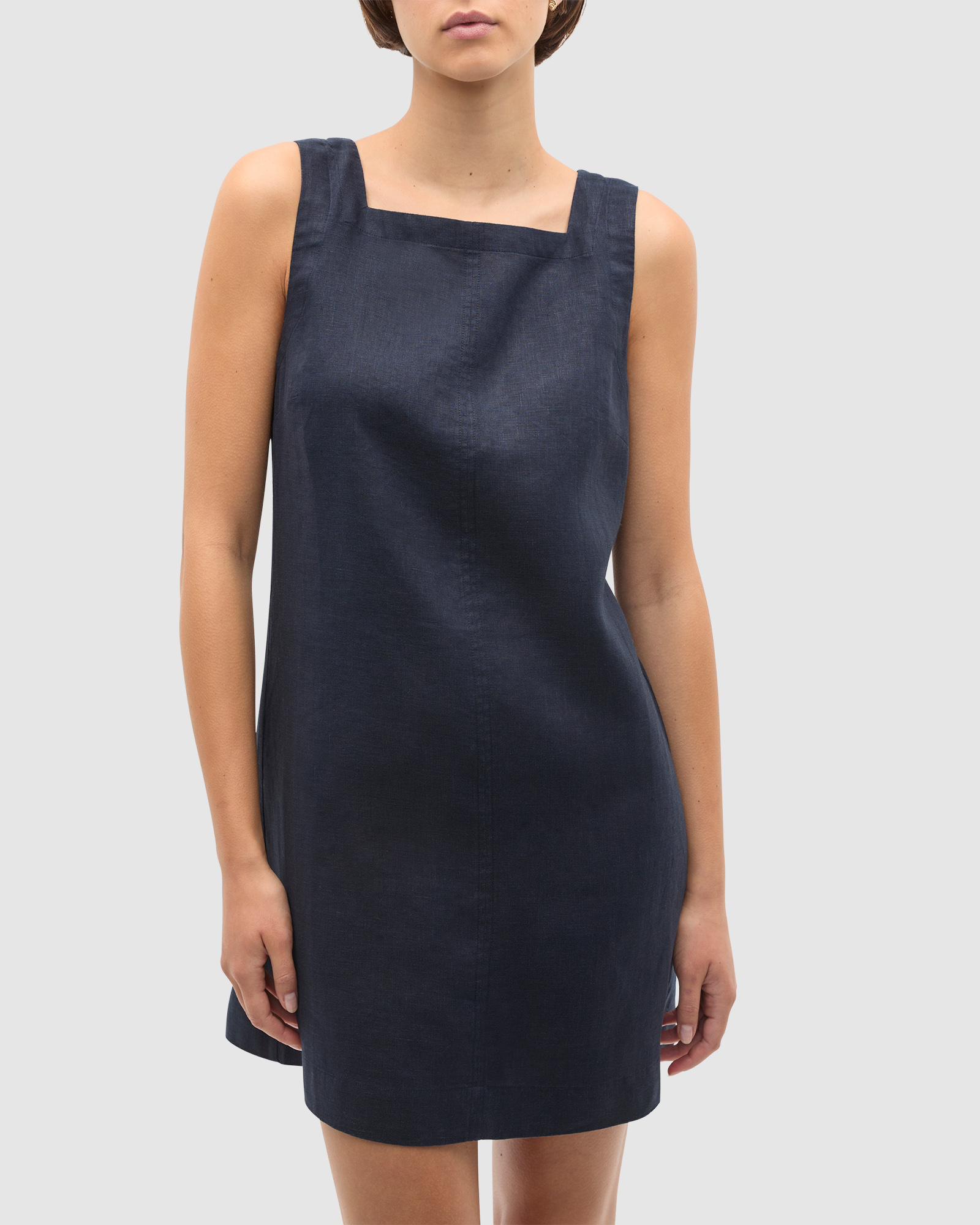 Linen Square Neck Mini Dress