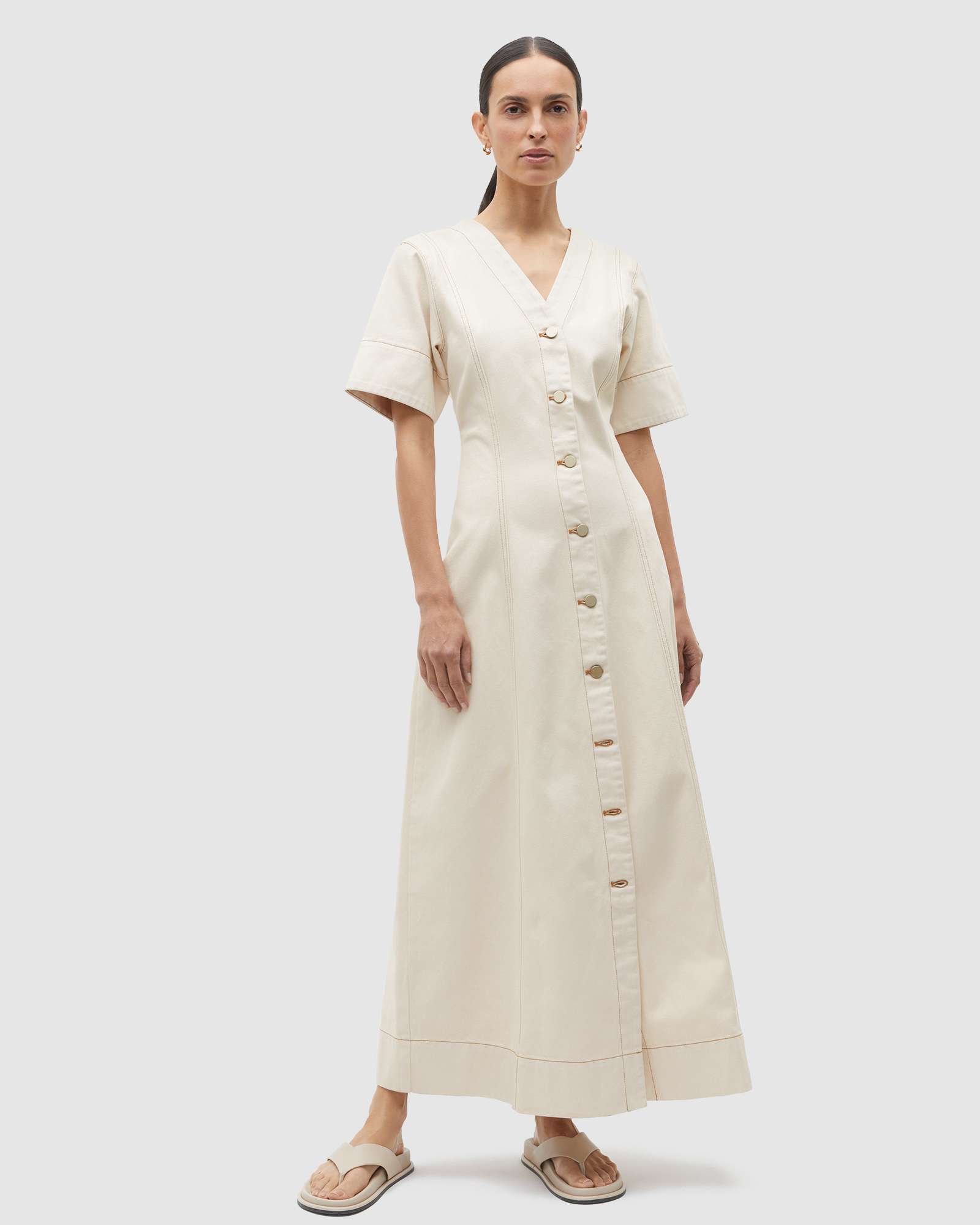 Denim Panelled Midi Dress