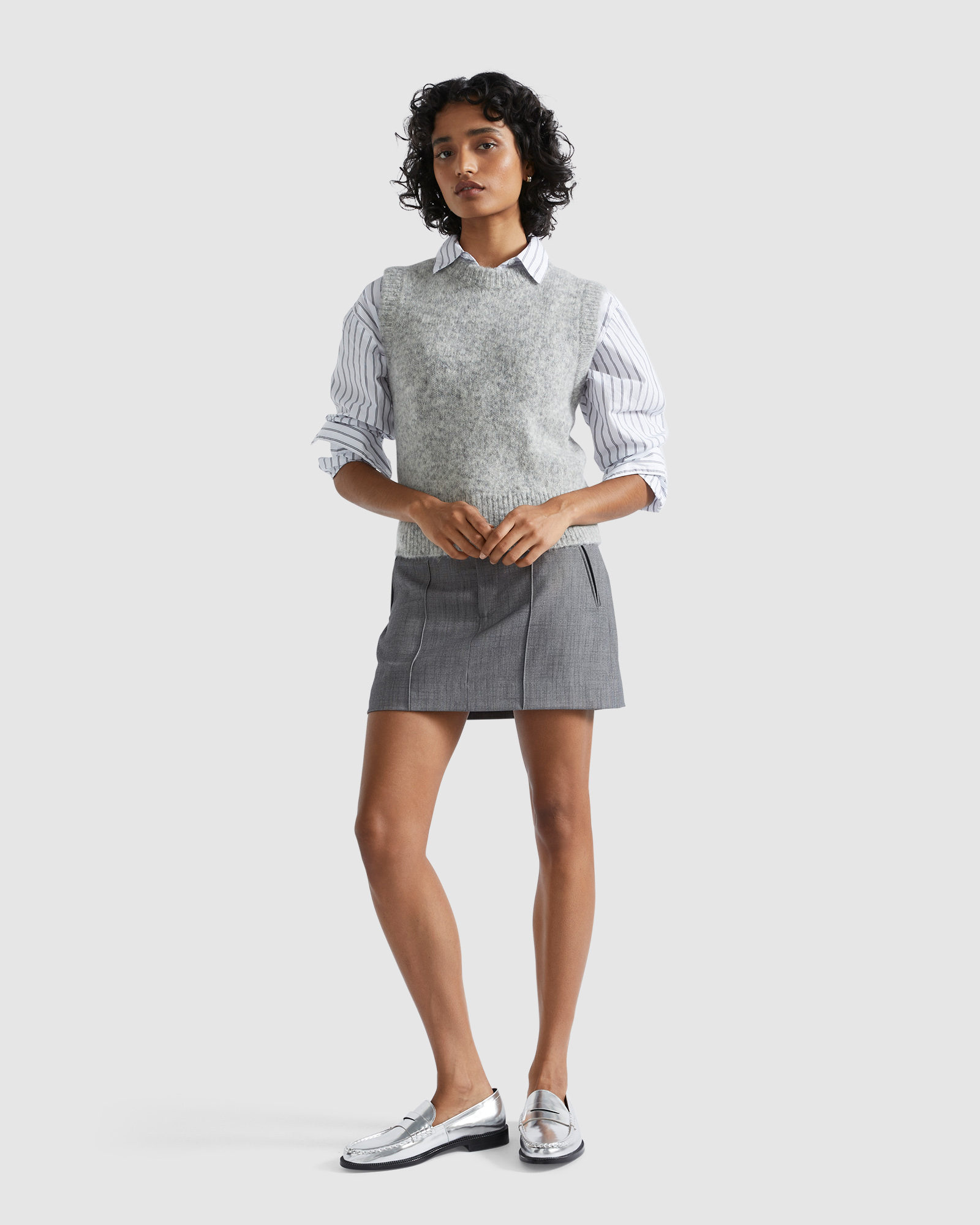 Pintuck Mini Suit Skirt