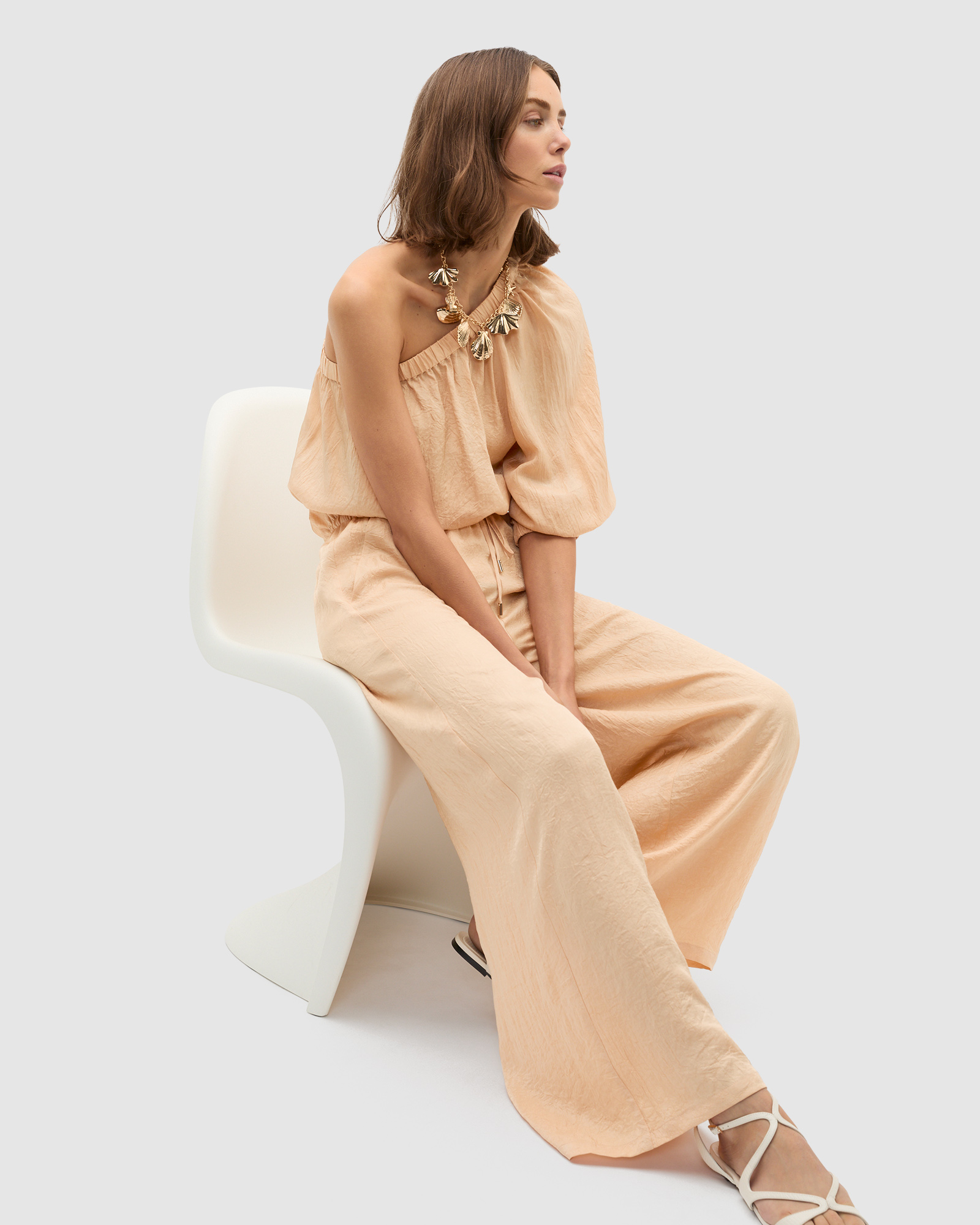 Textured Satin One Shoulder Blouse