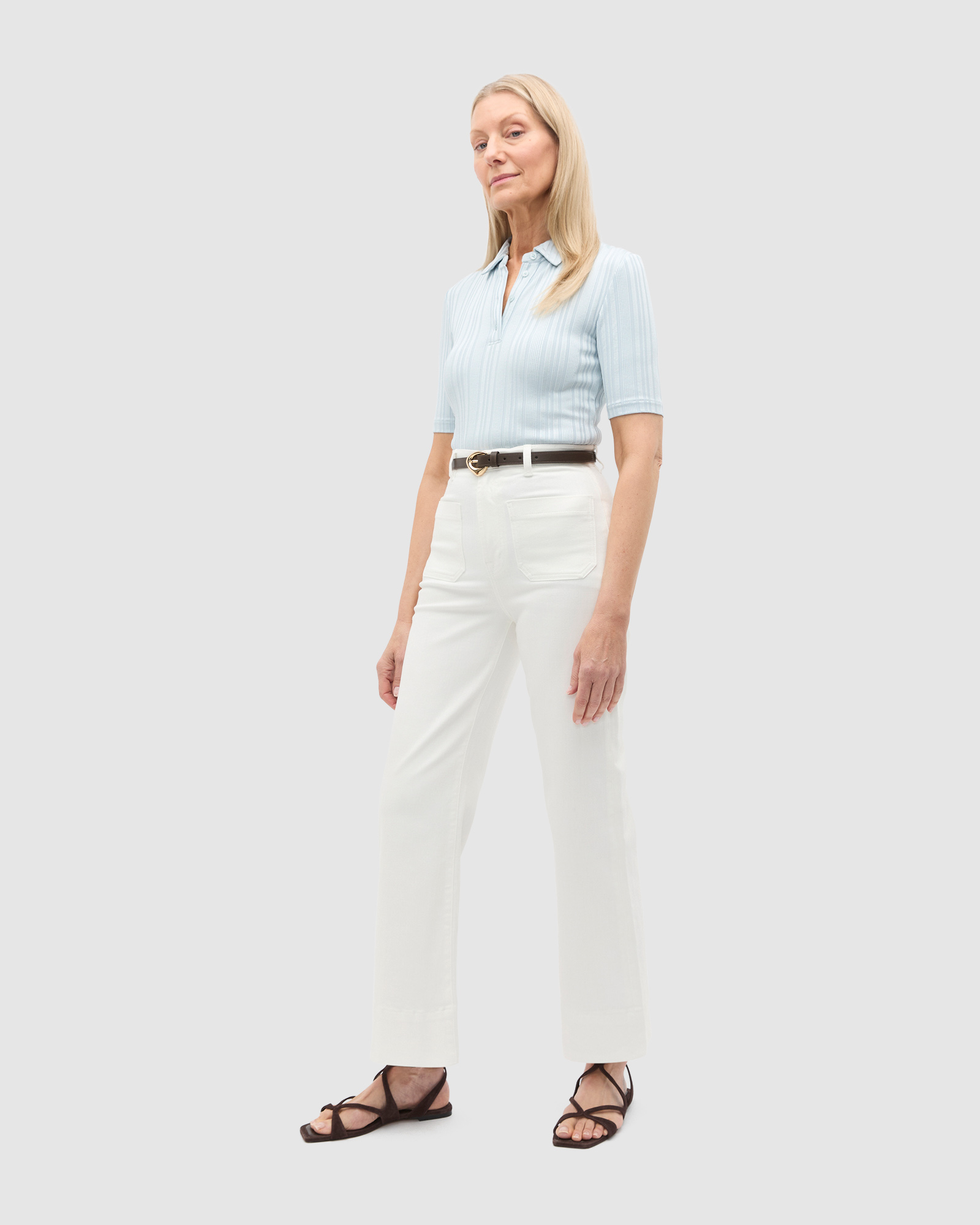 Rib Half Placket Polo Top