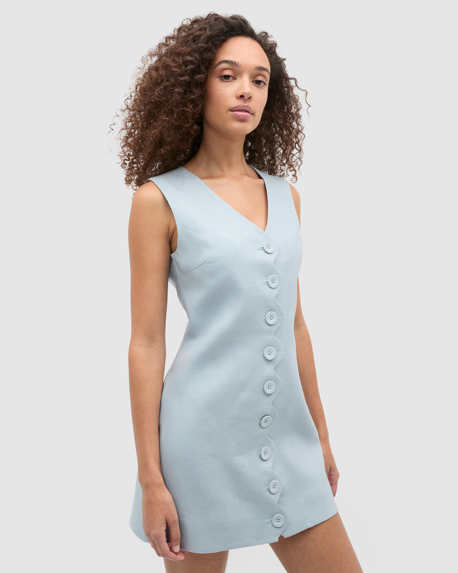 Linen Scallop Mini Dress