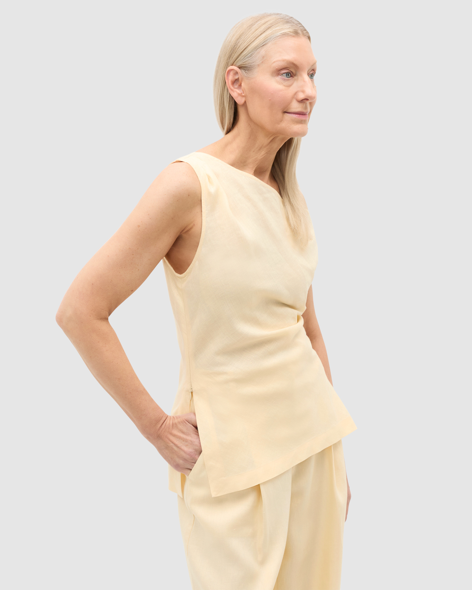 Linen Draped Shoulder Top