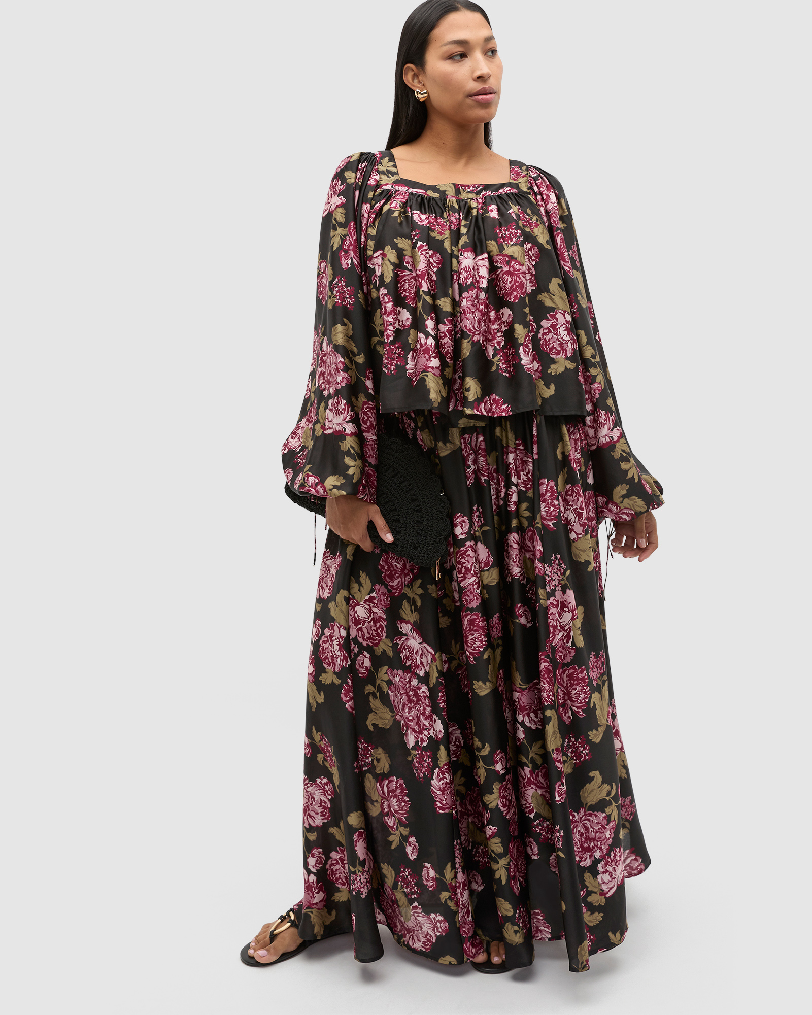 Silk Floral Square Neck Blouse