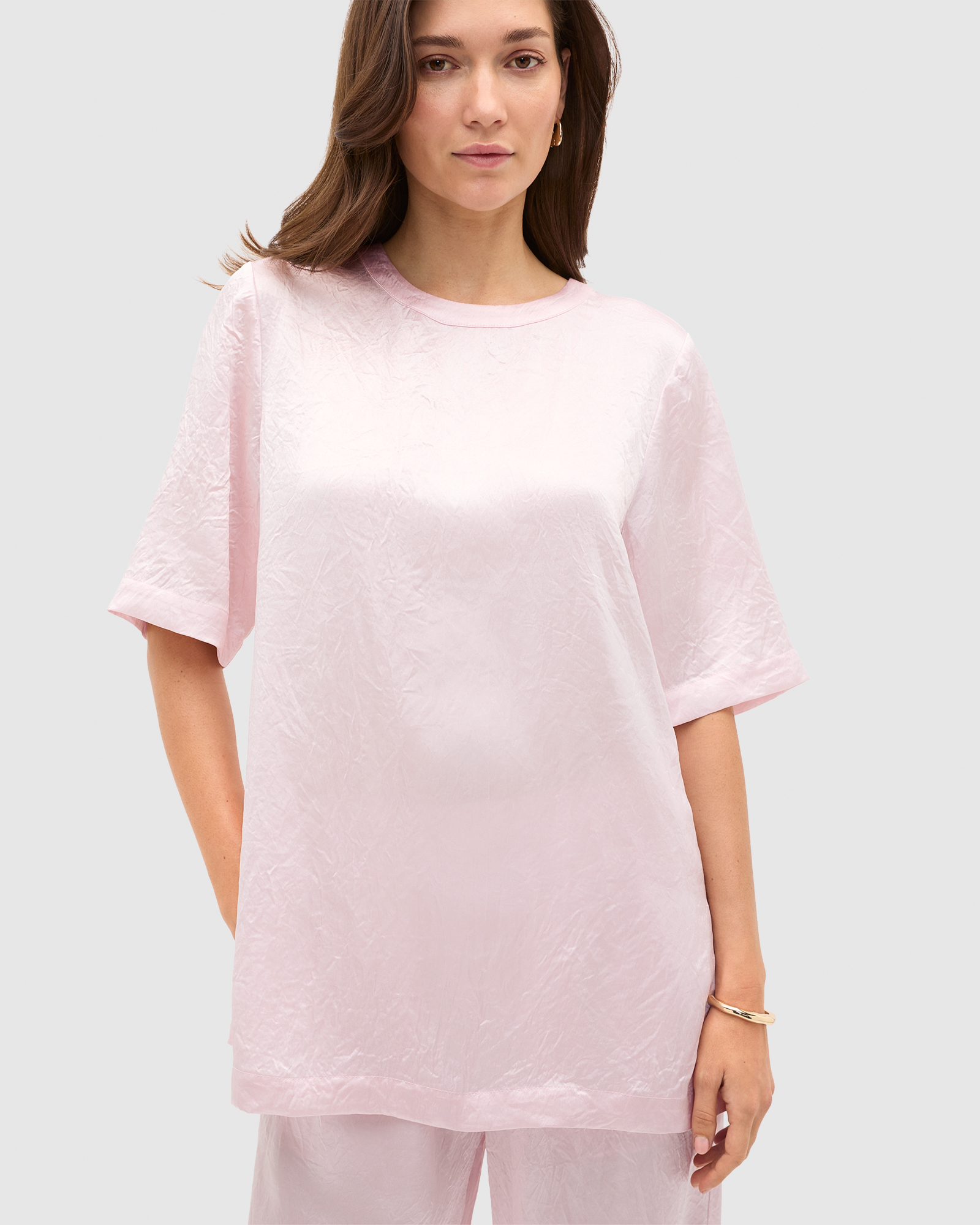 Crinkled Satin Longline Tee