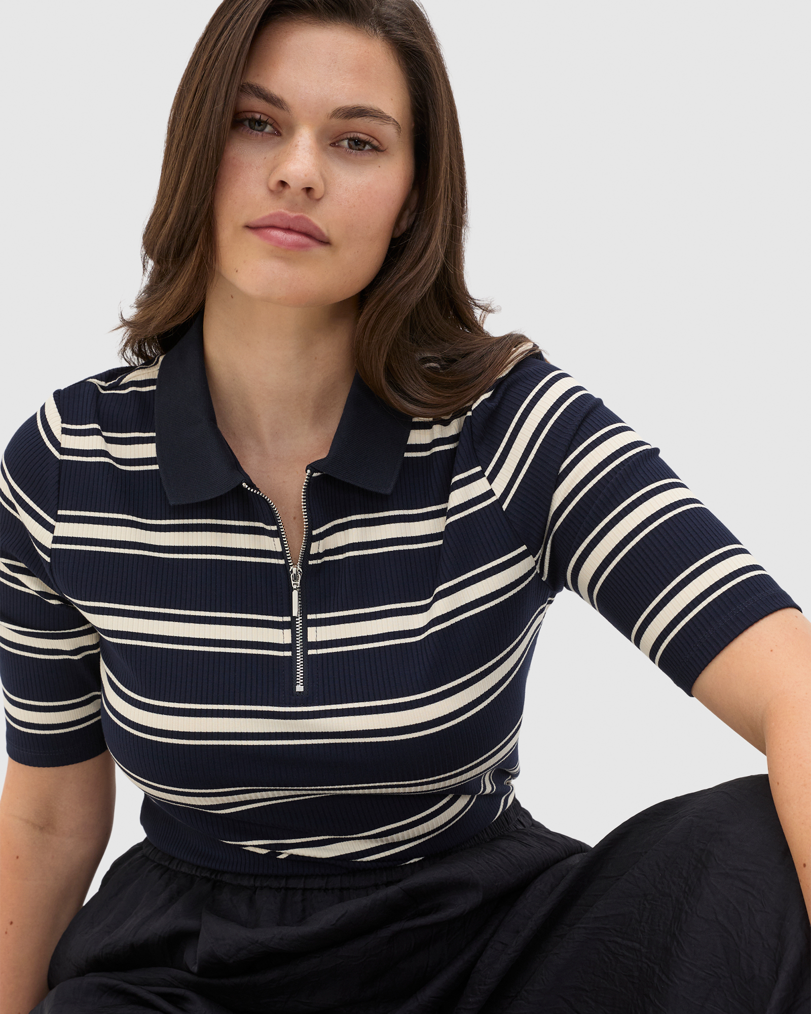 Variegated Rib Polo Top