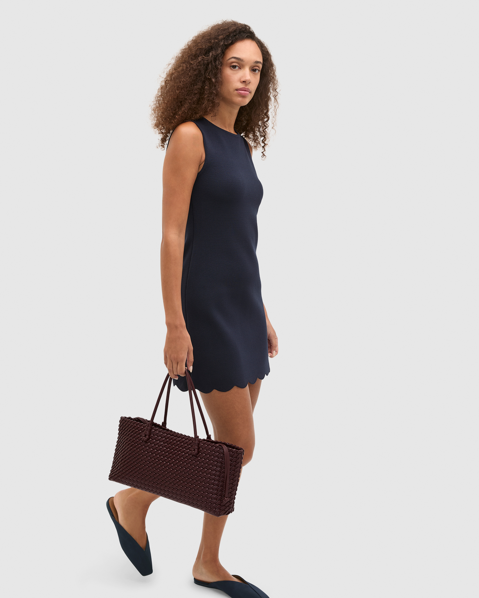 Scallop Crepe Knit Mini Dress