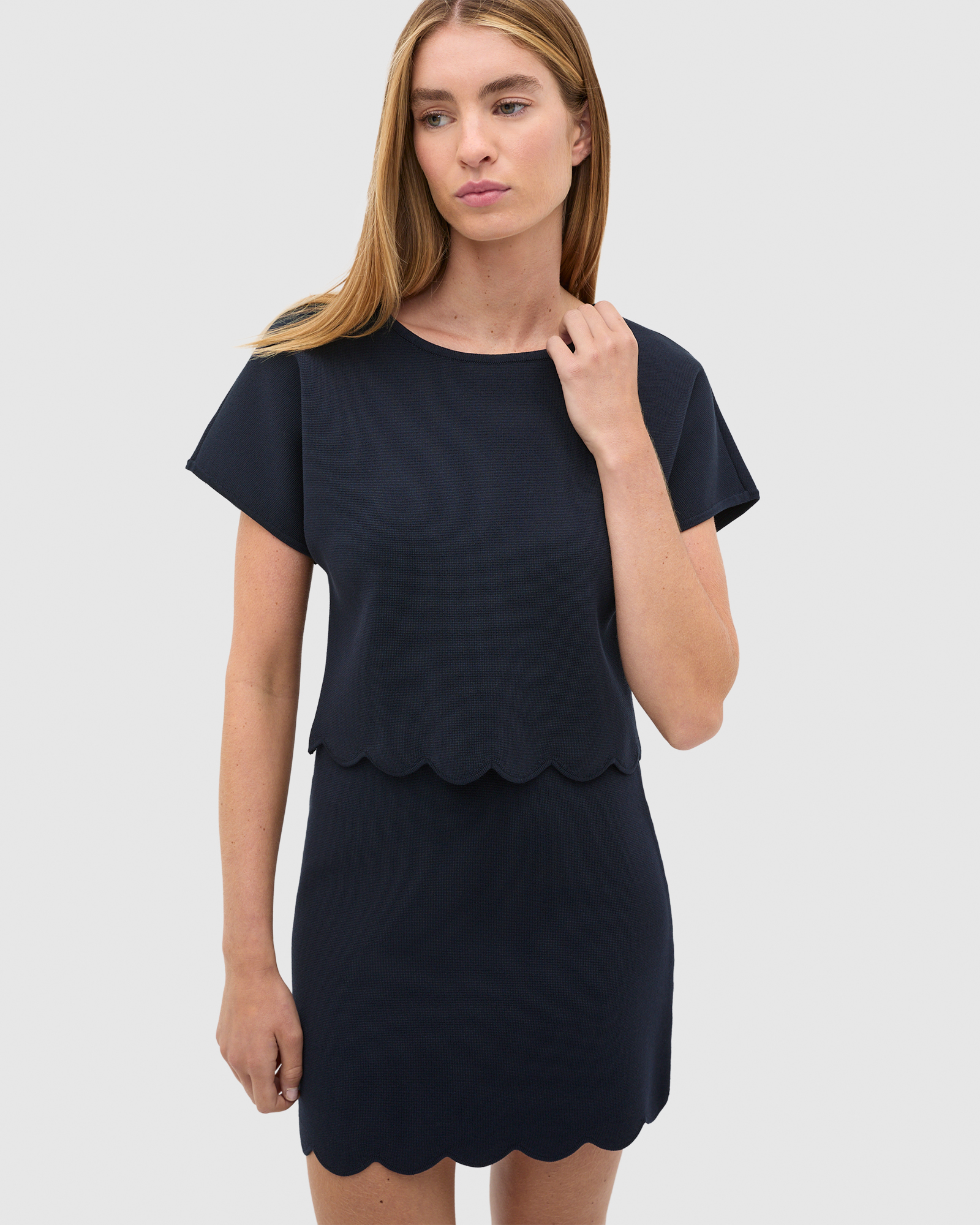 Scallop Crepe Knit Top