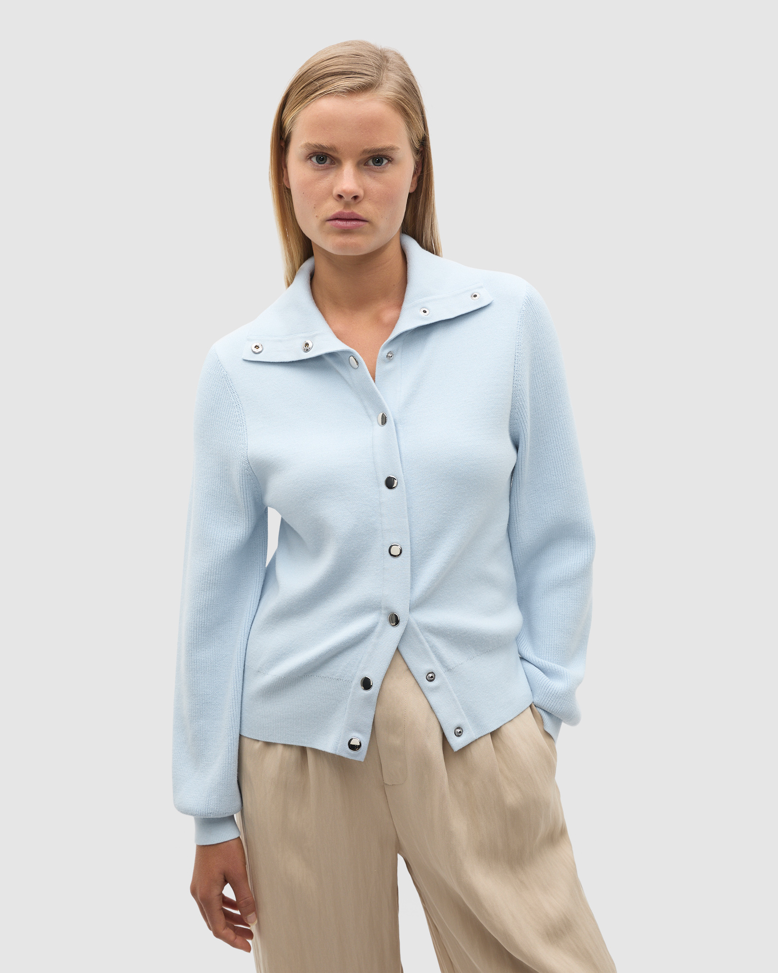 Double Knit High Neck Button Through