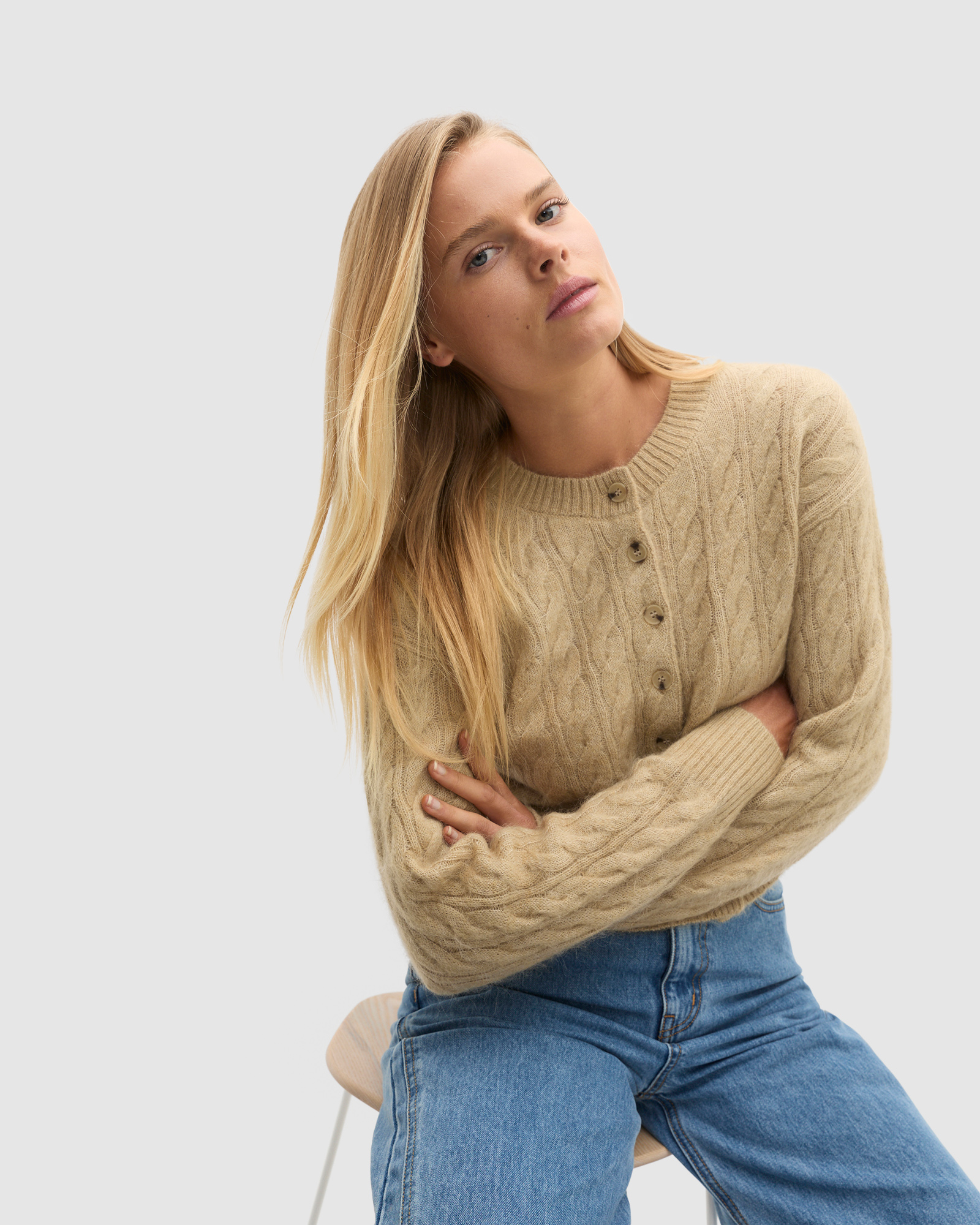 Cable Cropped Button Cardi