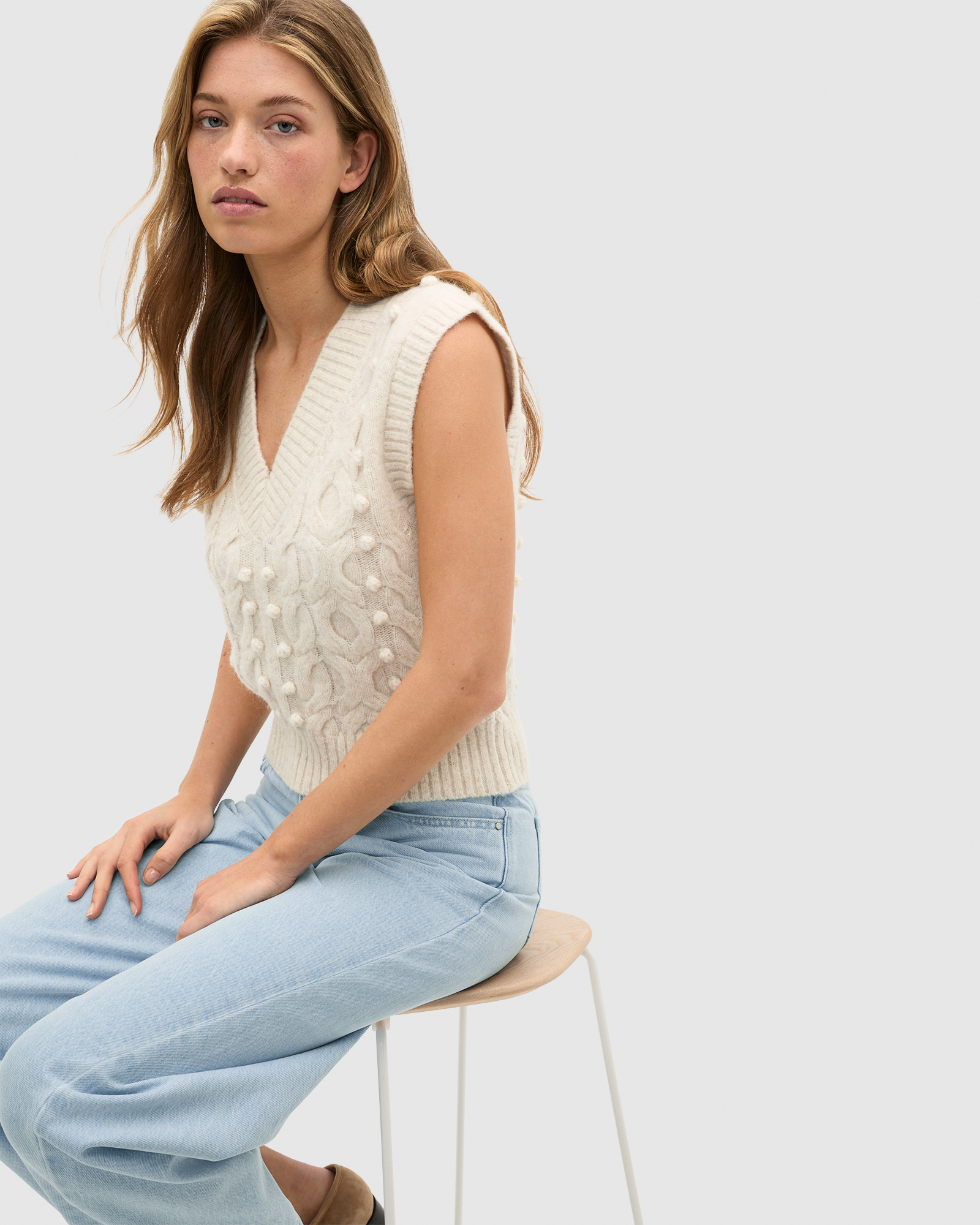 Pom Pom Cable Knit Vest