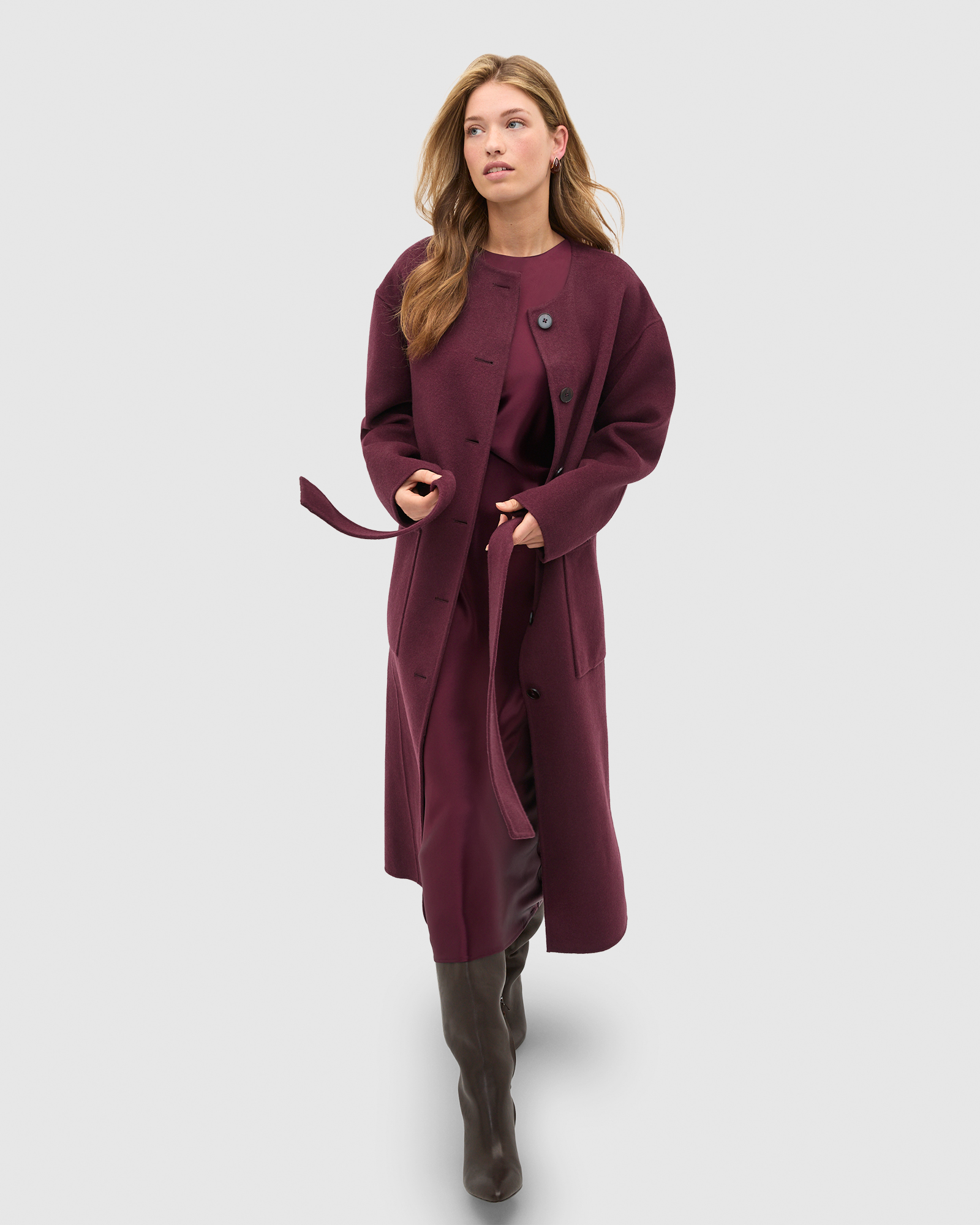 Wool Blend Collarless Coat