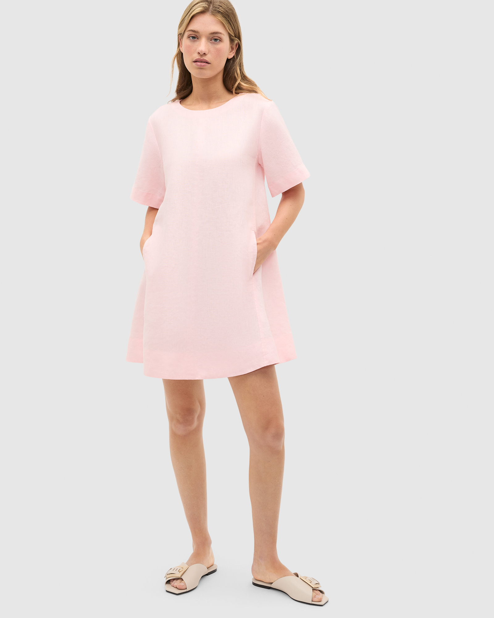 Linen Short Sleeve Mini Dress