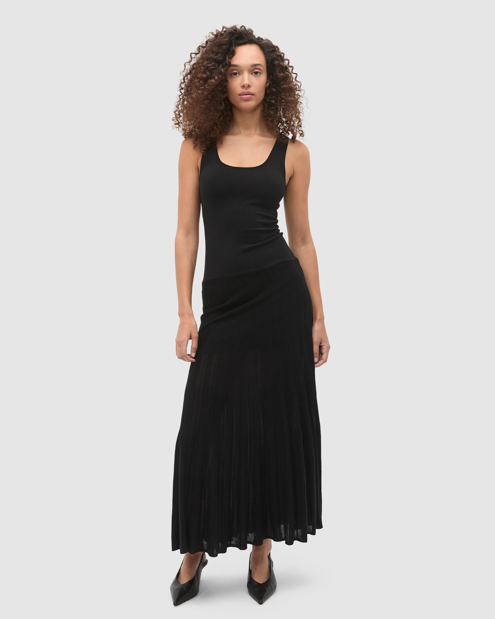 Fine Rib Knit Panel Maxi Dress