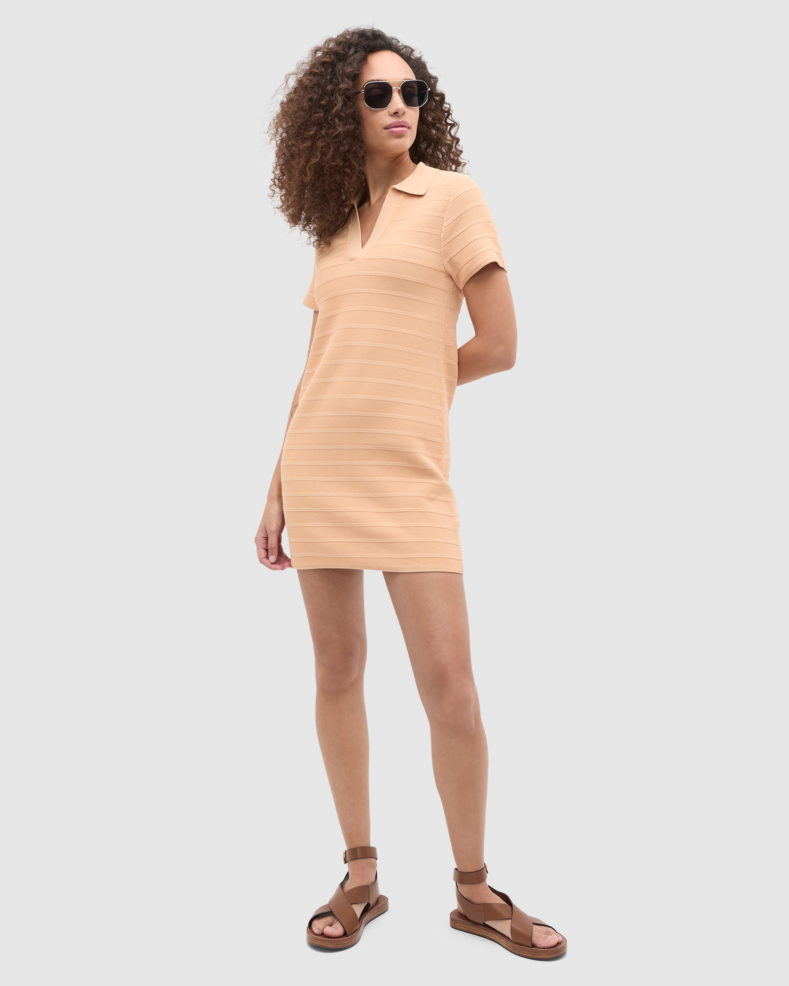 Textured Knit Polo Dress